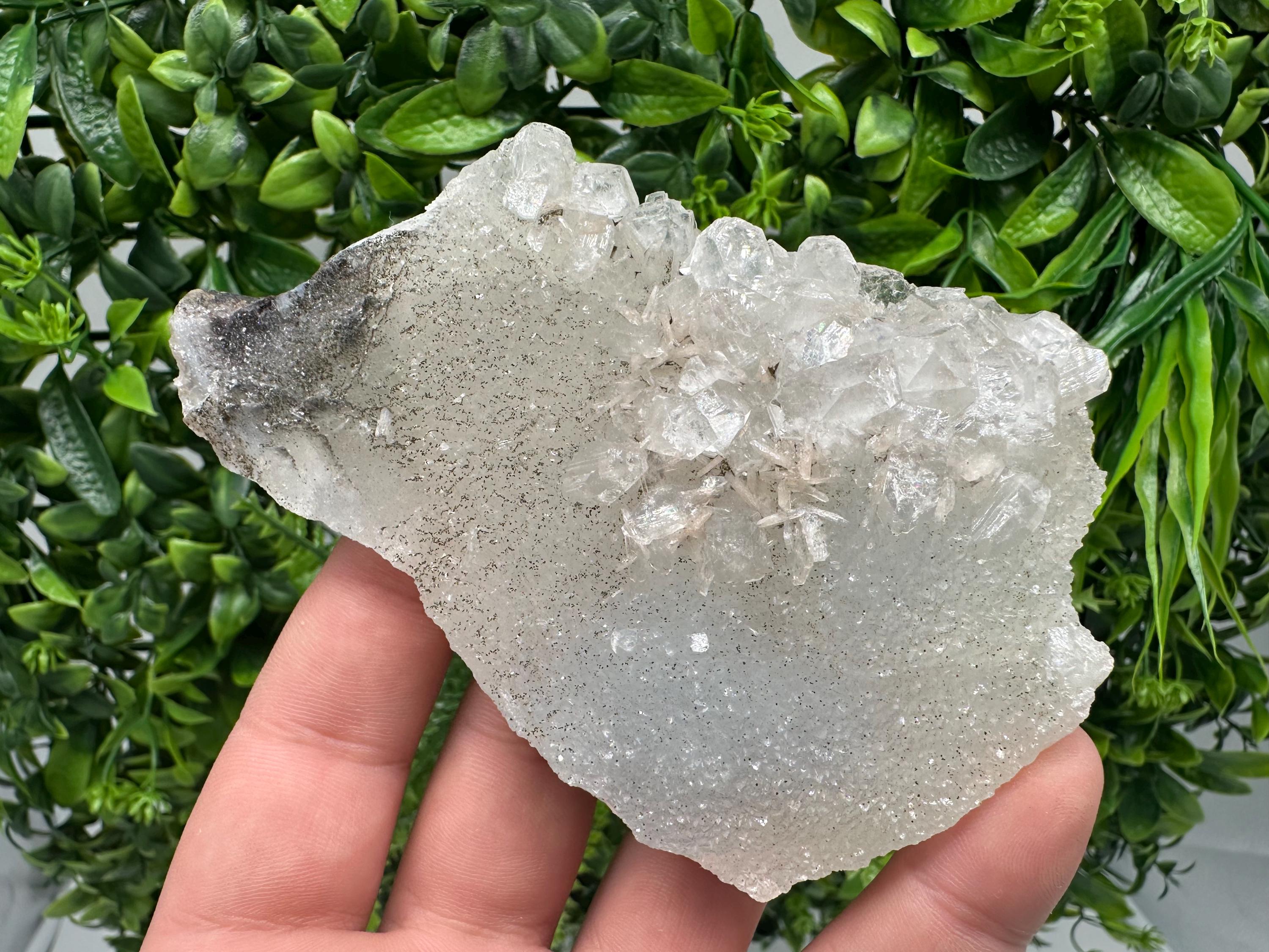 Transparent Apophyllite on Chalcedony, Natural Crystal Specimen, India Minerals