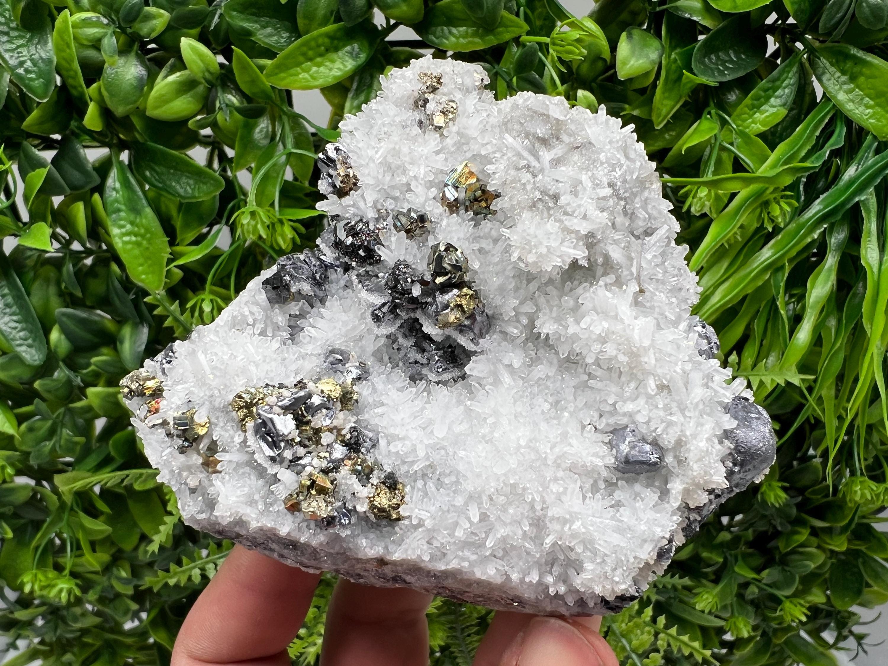 Stunning Galena,Chalcopyrite on Quartz from Krueger dol mine,Madan,Bulgaria,natural,collectible mineral specimen,home decor stone,crystal
