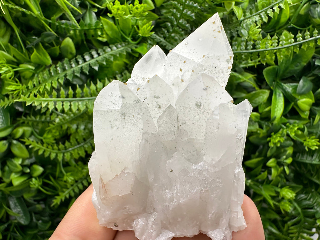 Quartz Cluster with Rhodochrosite and Chlorite Inclusions