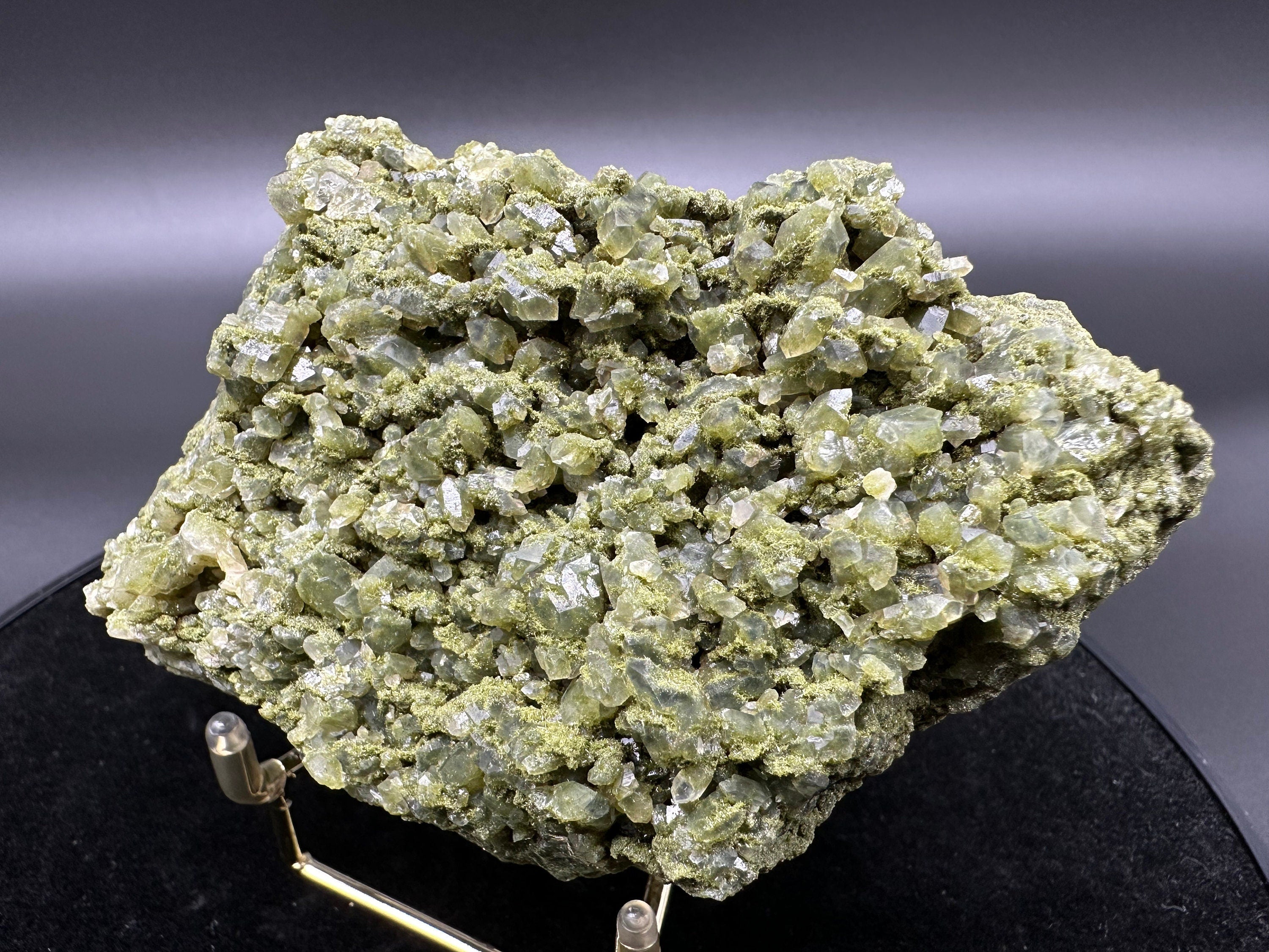 Rare Green Epidote with Quartz Crystals: Sparkly Rainbow Mineral Decor