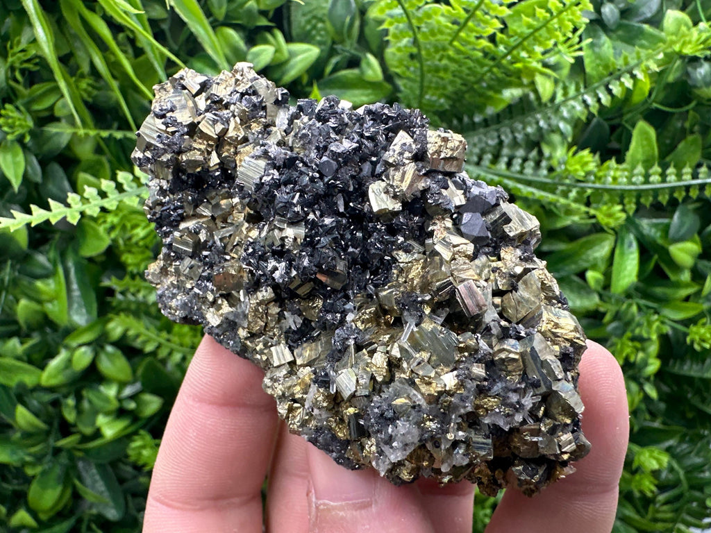 Rainbow Pyrite Cluster on Sphalerite, Quartz, Borieva Mine