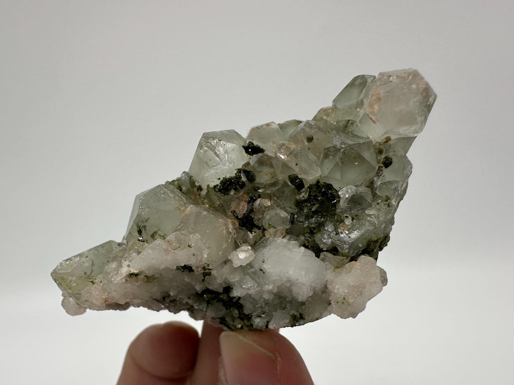 Rare Green Epidote with Quartz Crystals: Sparkly Rainbow Mineral Decor