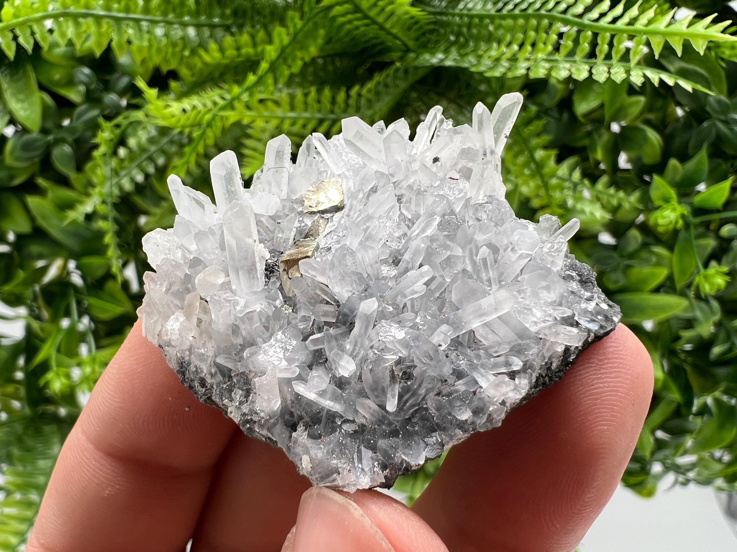 Transparent Quartz with Rainbow Pyrite, Bulgaria Minerals Collection