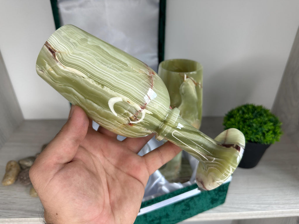 Vintage Natural Onyx Goblet Set: Stone Barware, 20cm