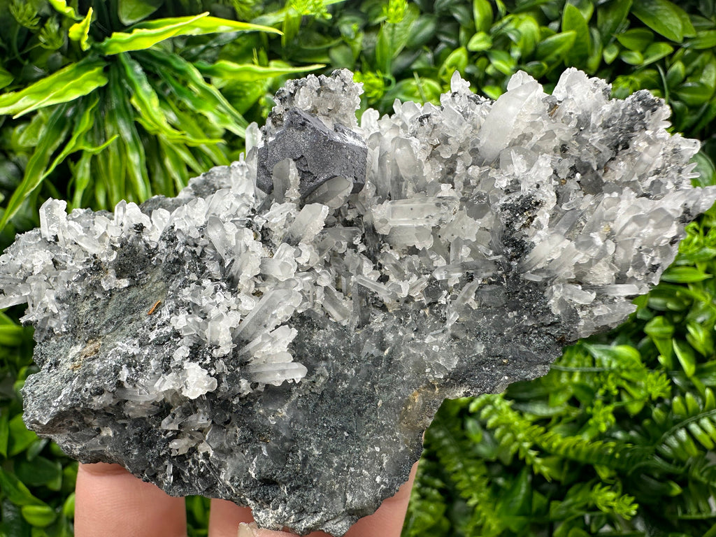 Galena on Quartz Specimen with Calcite, Madan Bulgaria