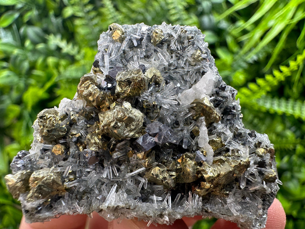 Chalcopyrite, Galena & Calcite on Quartz: Borieva Mine Mineral Specimen
