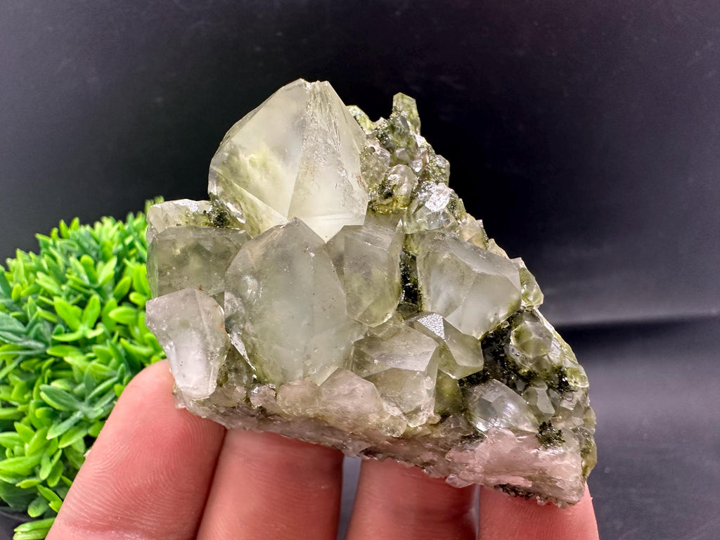 Rare Green Epidote with Quartz Crystals: Sparkly Rainbow Mineral Decor