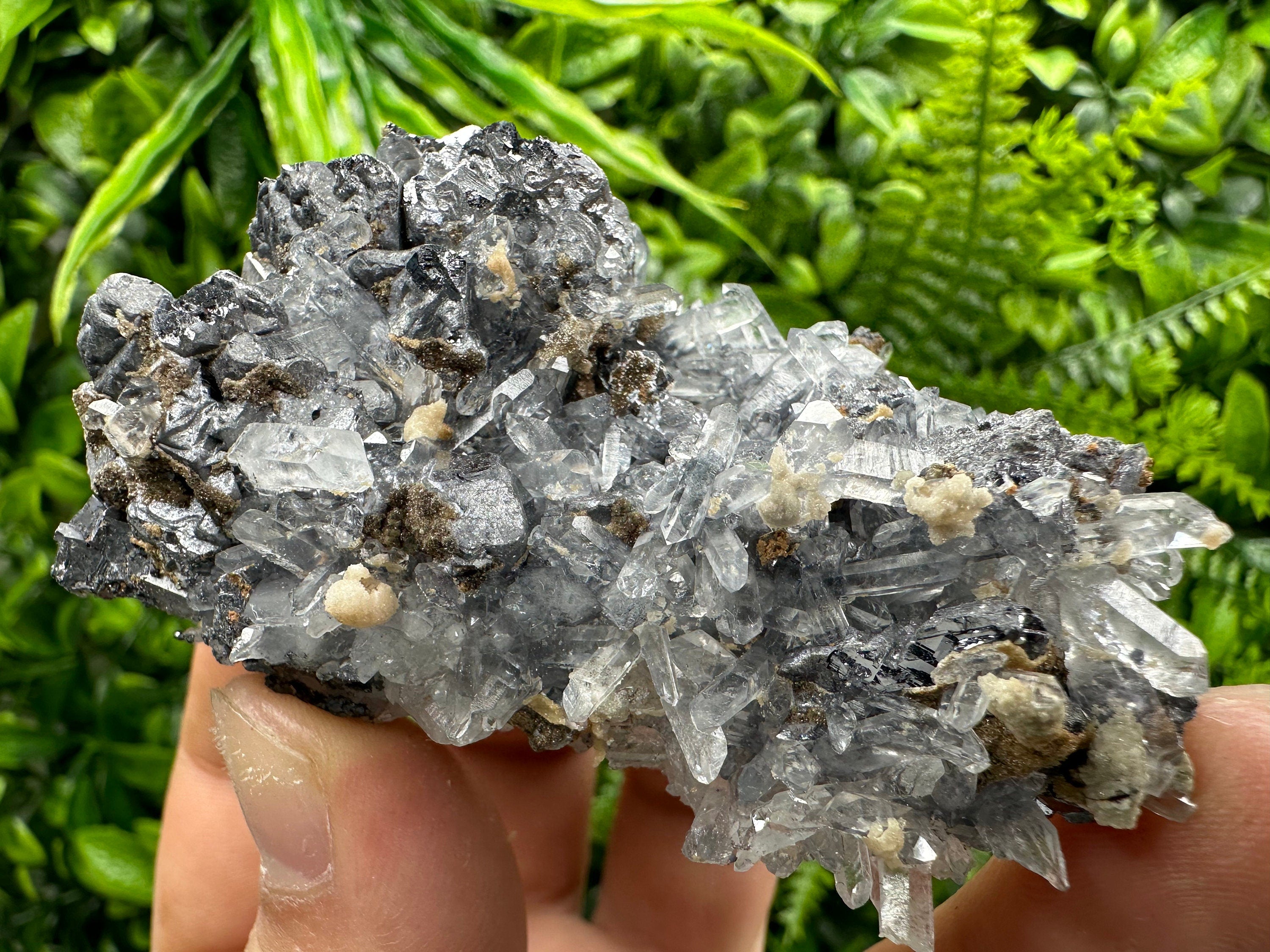 Spinel Galena on Transparent Quartz Mineral Specimen