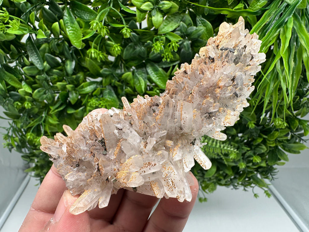 Iron Oxide Limonite Quartz Crystal Cluster: Natural Mineral Home Decor
