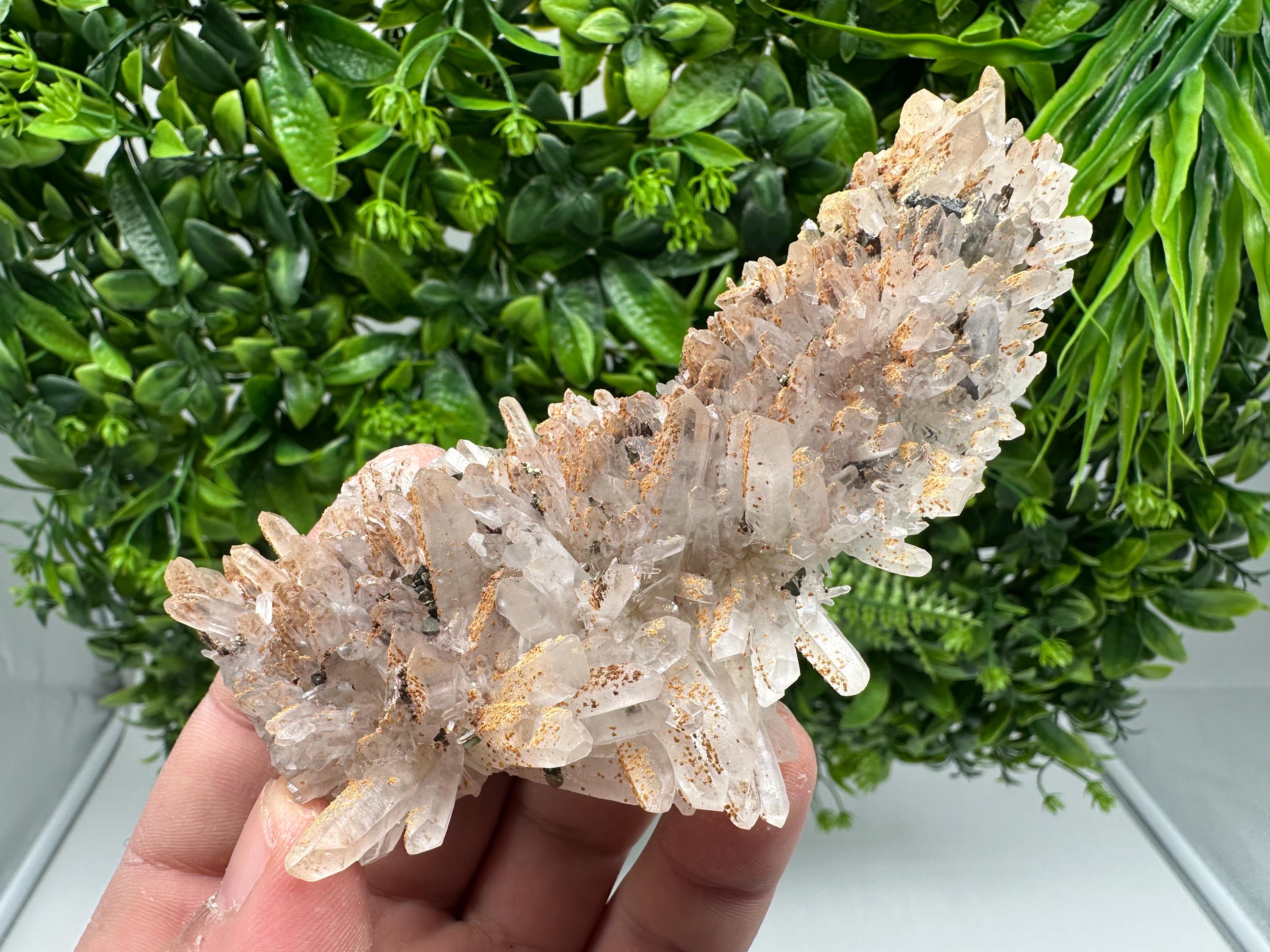 Iron Oxide Limonite Quartz Crystal Cluster: Natural Mineral Home Decor