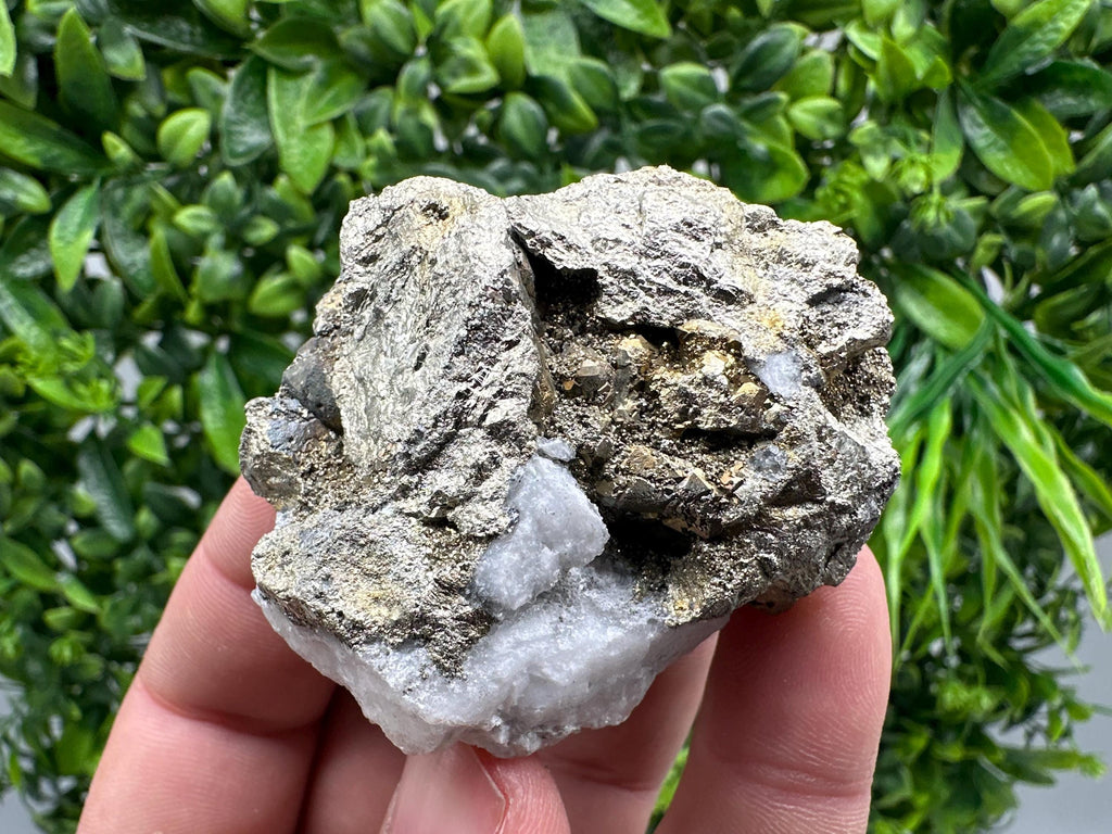 Chalcopyrite, Marcasite on Chalcedony: Androvo Mine Barite Cluster