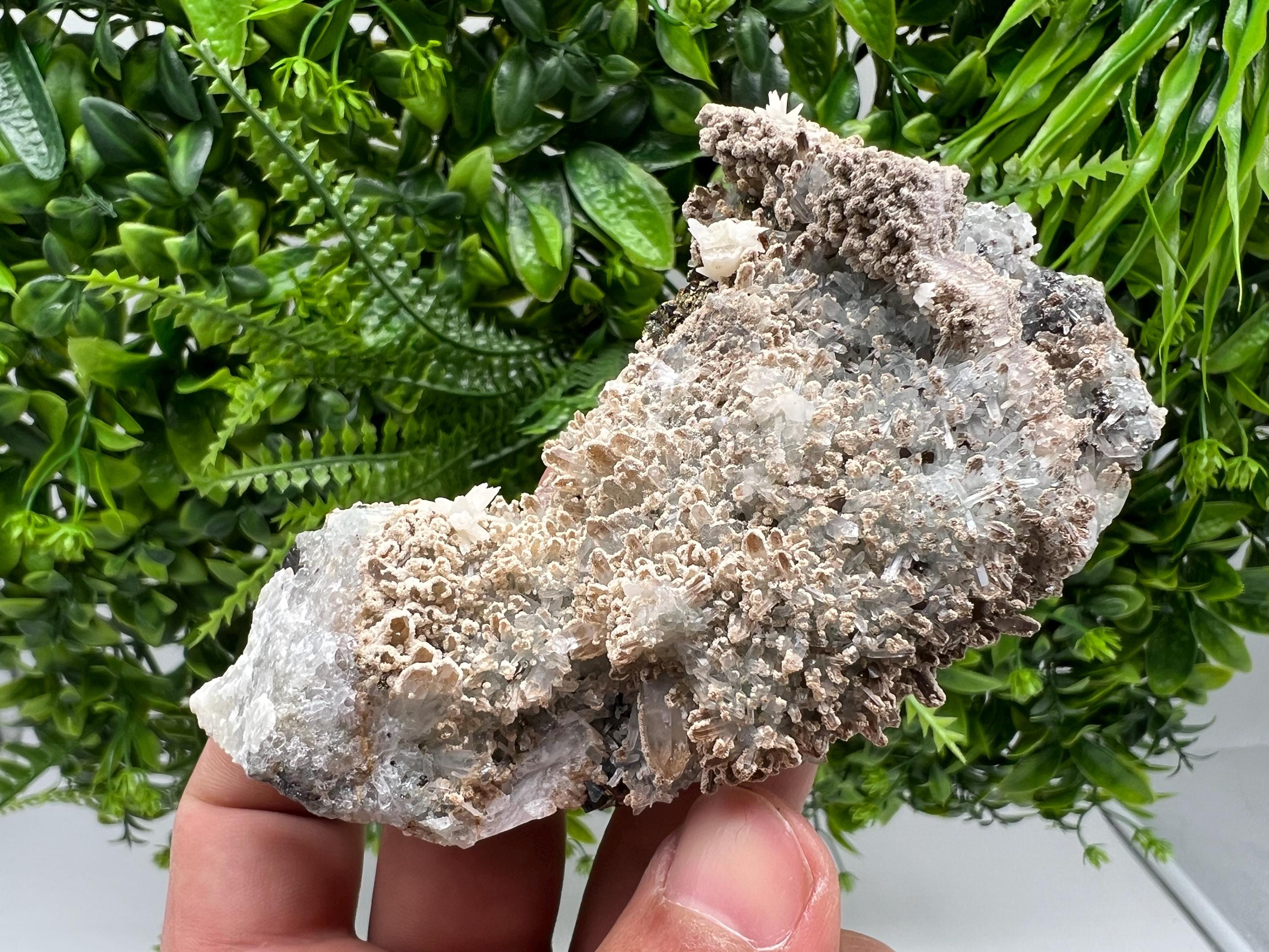 Calcite on Quartz Mineral Specimen: Madan Bulgaria Collectible Stone