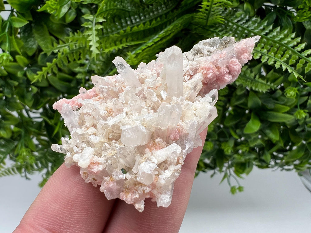 One beautiful cabinet size specimen of rhodochrosite, overgrowth by well-terminated quartz crystals Starnica mine Davidcovo area Bulgaria