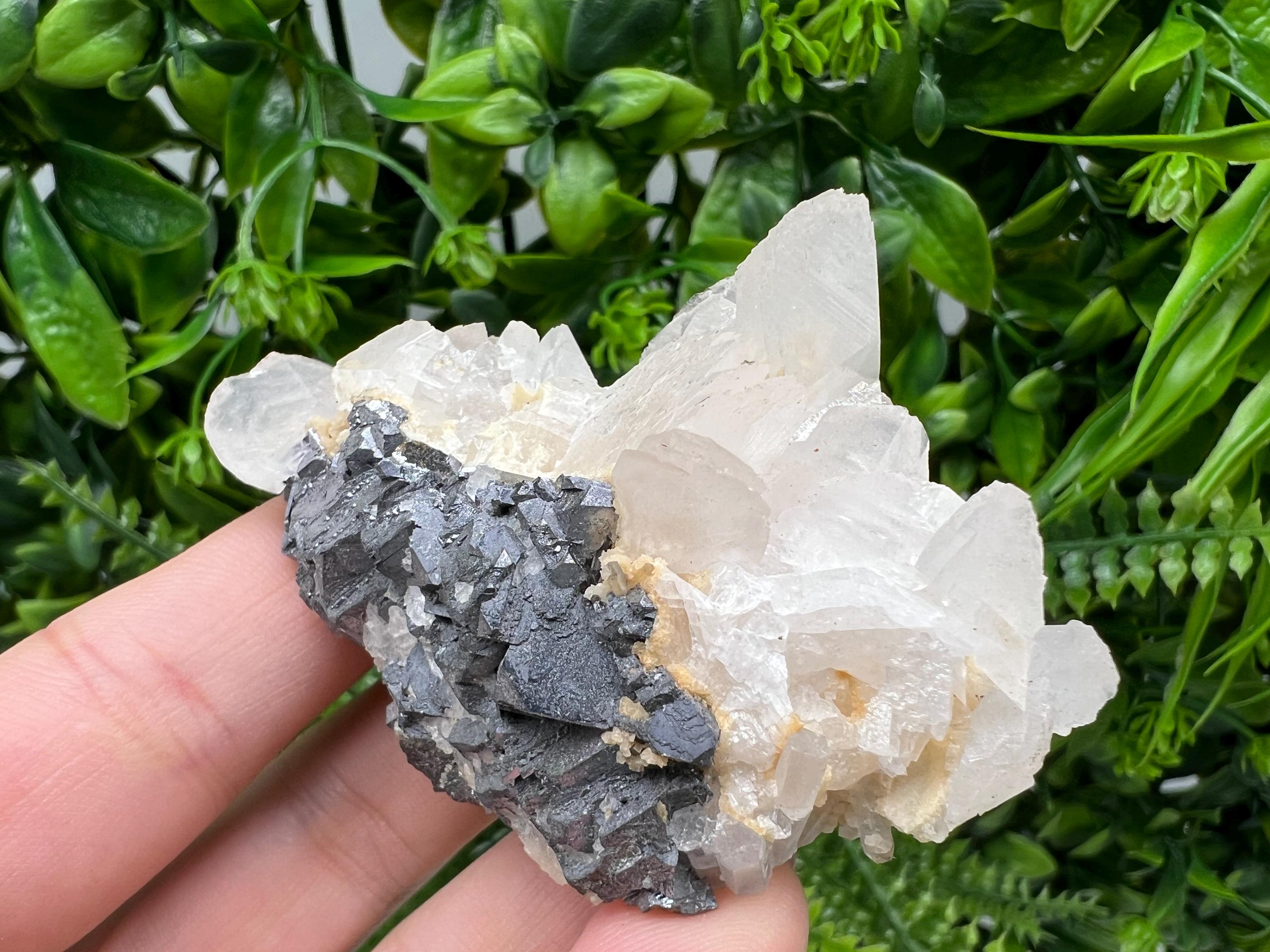 Calcite on Spinel Galena: Bulgarian Mineral Specimen, Home Decor Stone