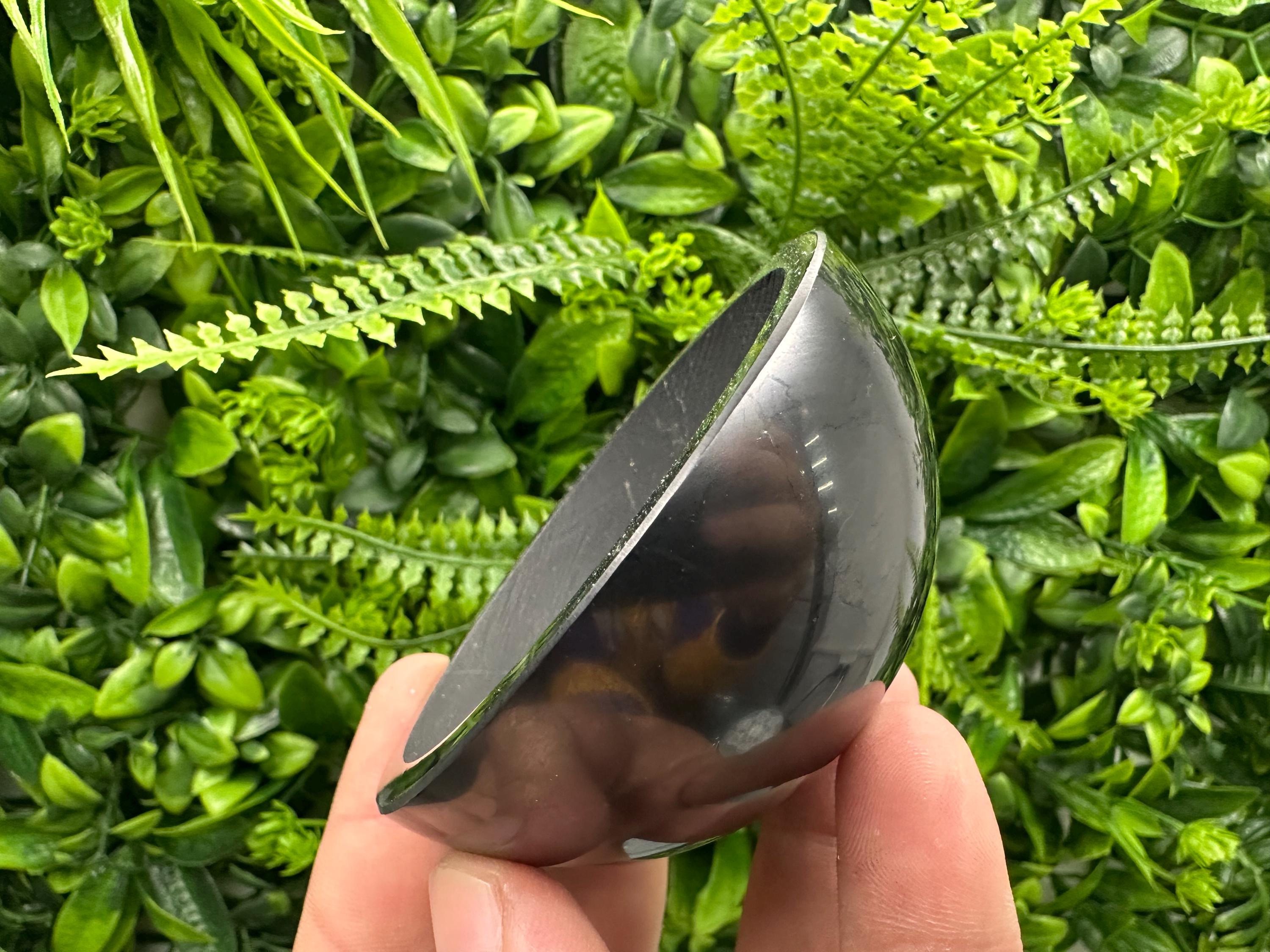 Polished Shungite Bowl (8cm): EMF Protection, Chakra Stone