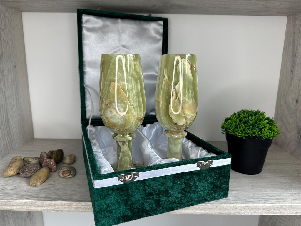 Vintage Natural Onyx Goblet Set: Stone Barware, 20cm