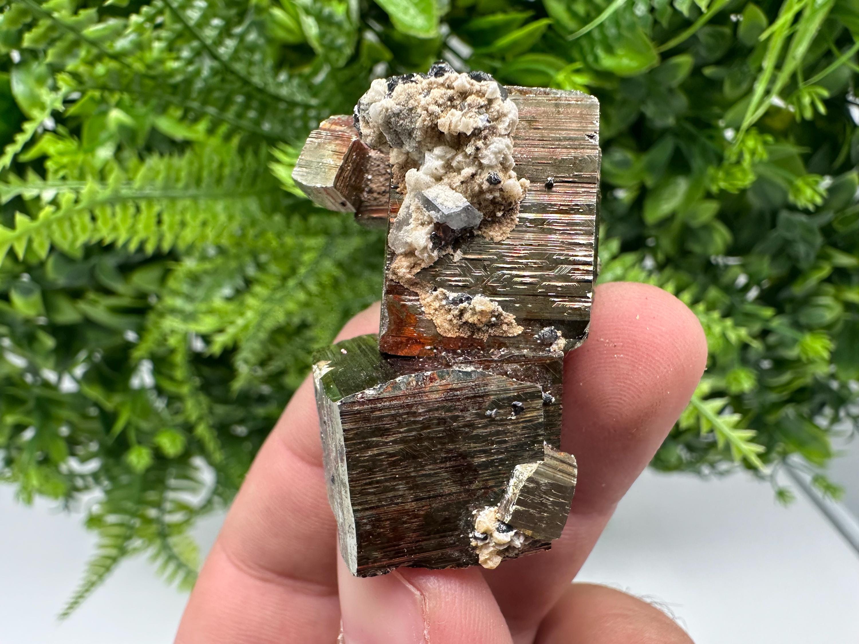 Rainbow Pyrite with Calcite, Natural Crystal Mineral Souvenir