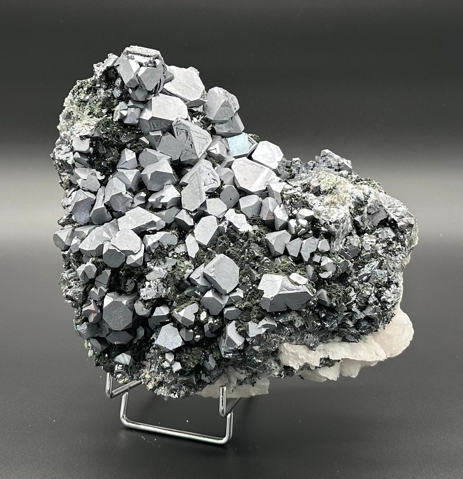 Skeletal Galena on Quartz with Chlorite, Borieva Mine Bulgaria