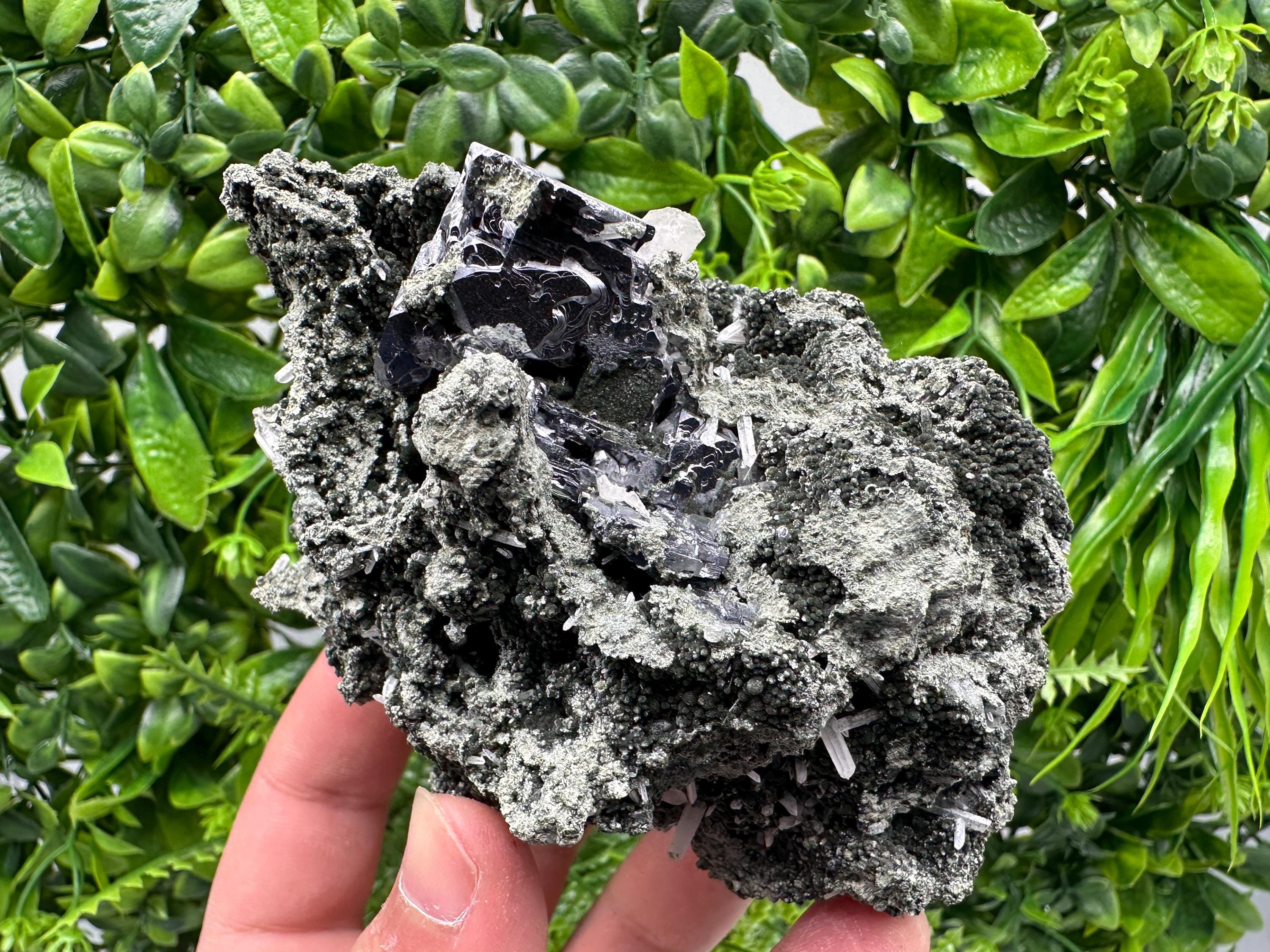 Galena Calcite on Chlorite Matrix Mineral Specimen, Bulgaria