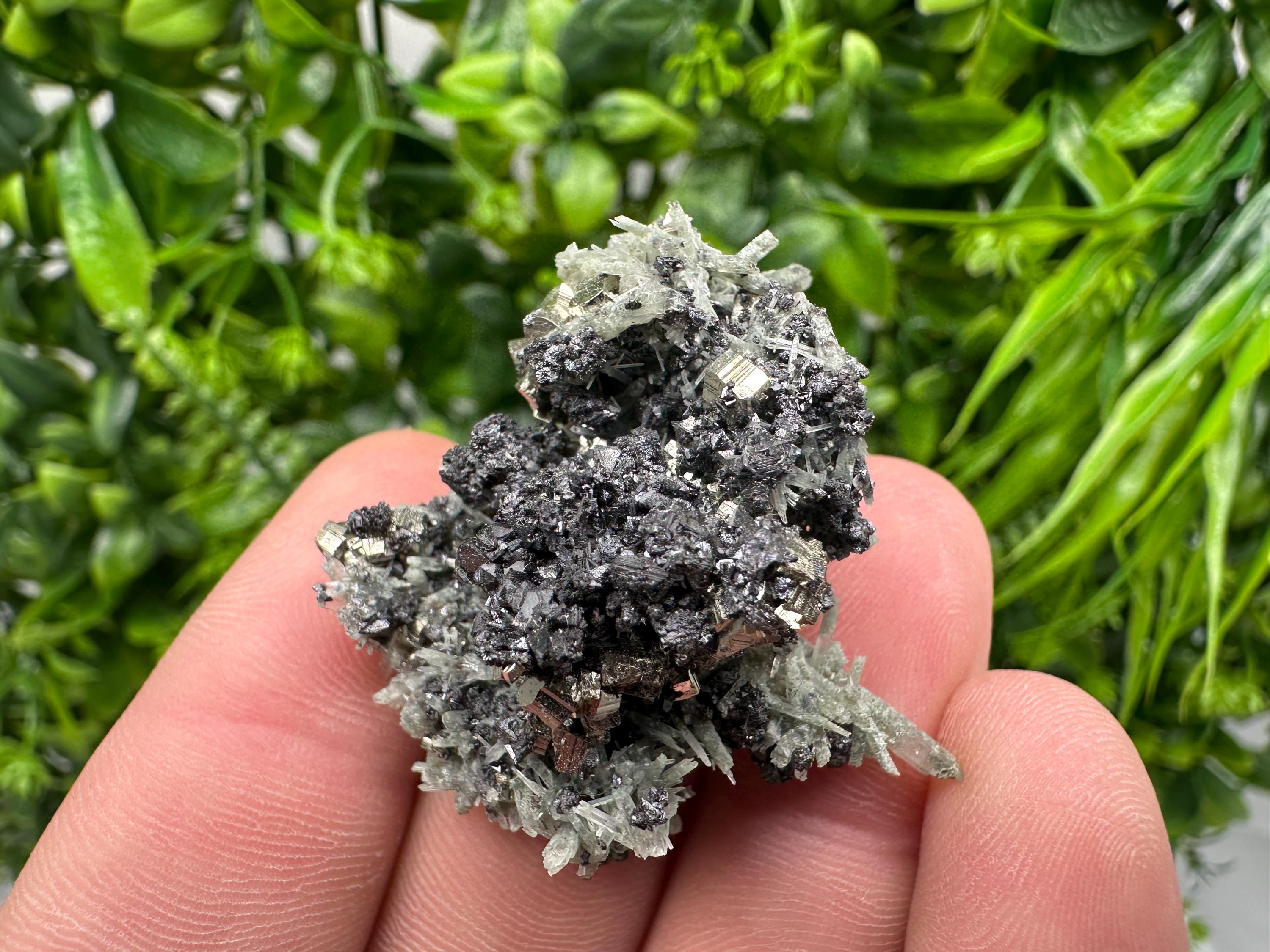 Pyrite Sphalerite on Green Quartz, Bulgaria Mineral Specimen