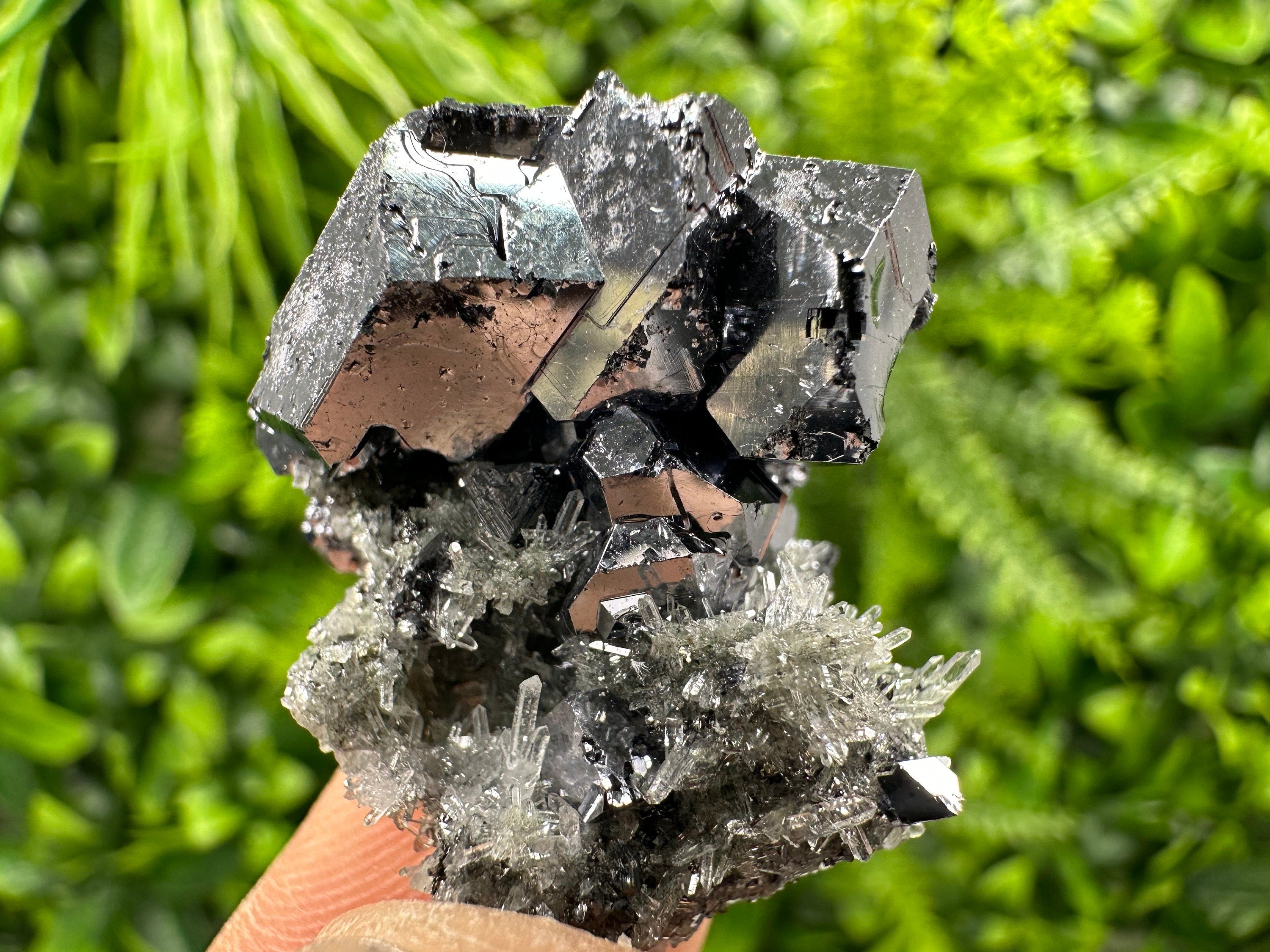 Galena on Needle Quartz, Borieva Mine Crystal