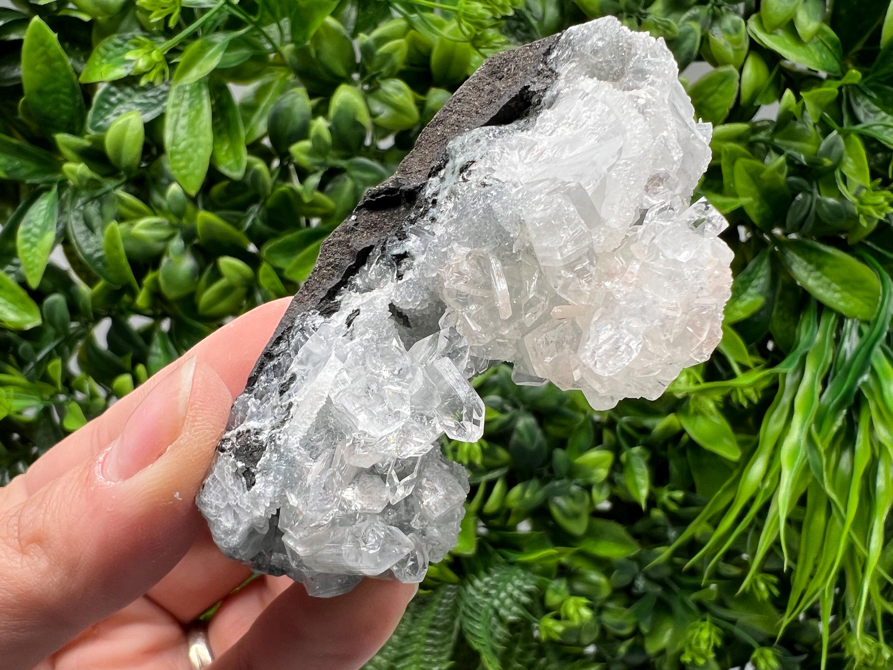 Transparent Apophyllite on Chalcedony, Natural Crystal Specimen, India Minerals