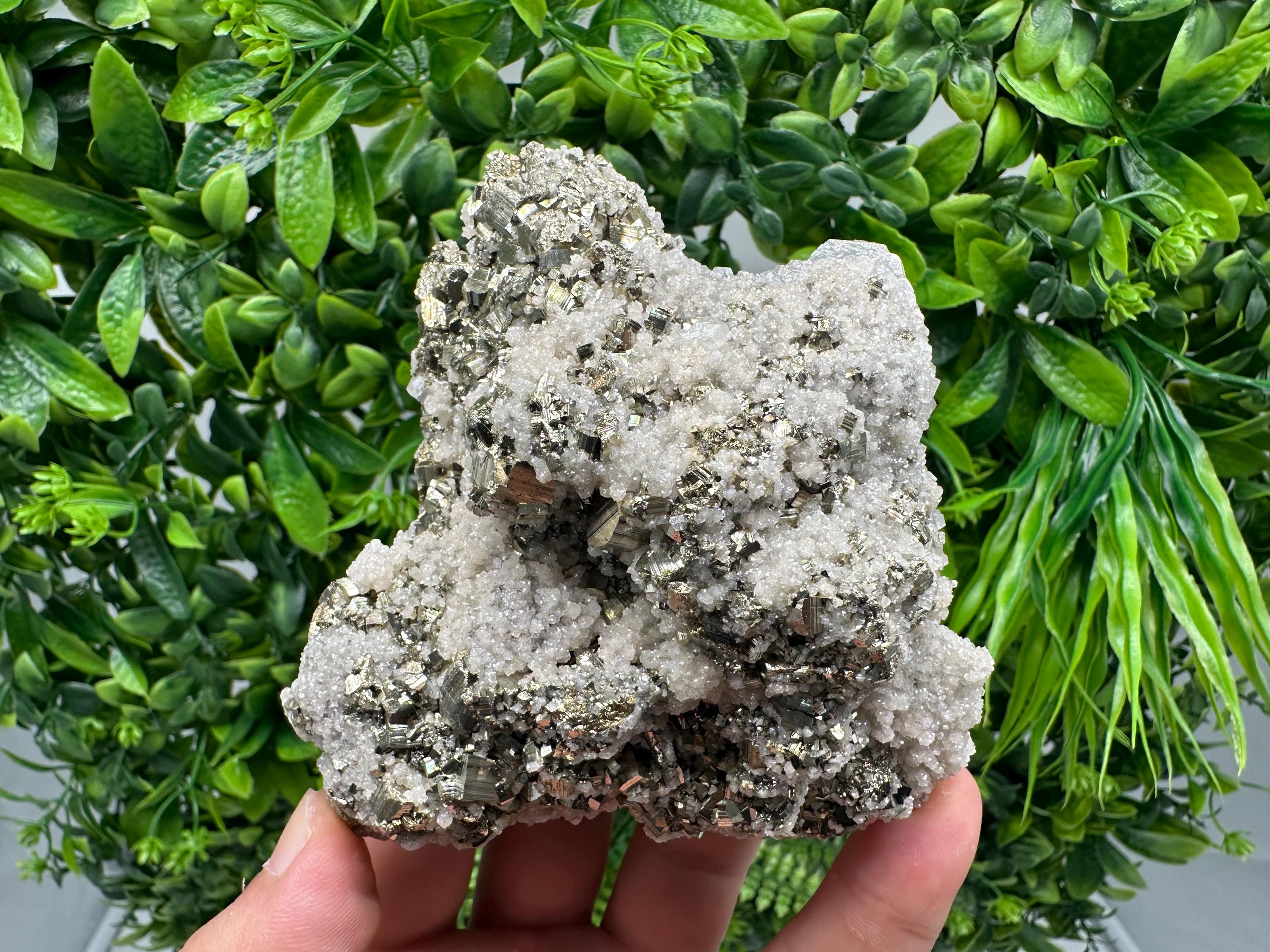 Pyrite on Quartz, Calcite Mineral Specimen, Bulgaria