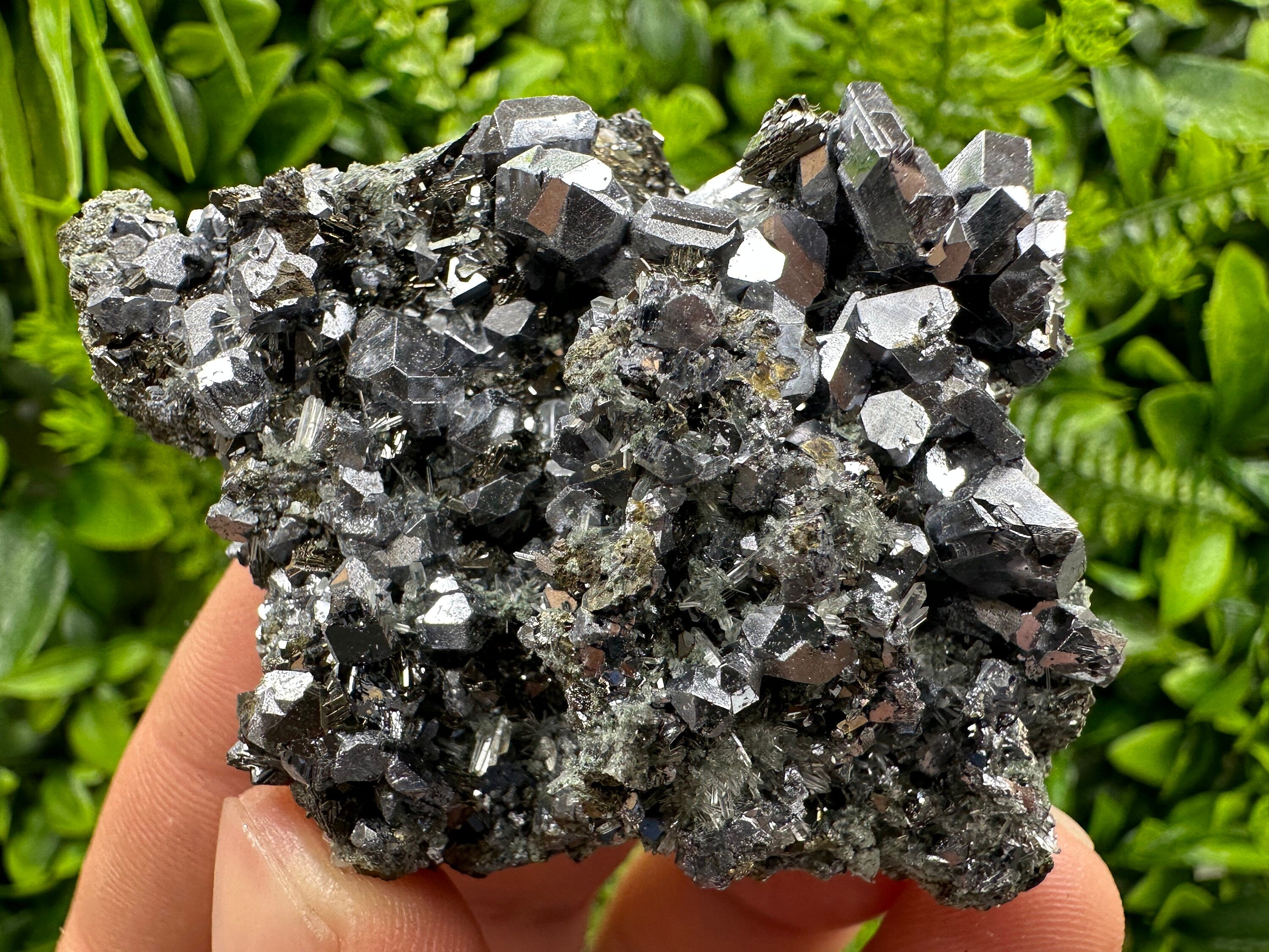 Skeletal Galena on Needle Quartz, Borieva Mine, Bulgaria