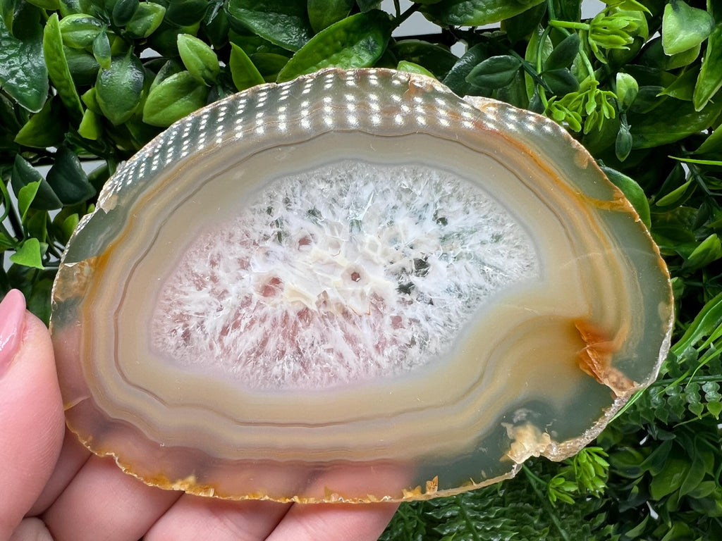 Large Polished Agate Slice: Spiritual Healing Crystal Coaster (11/7.5cm, 68 grams
