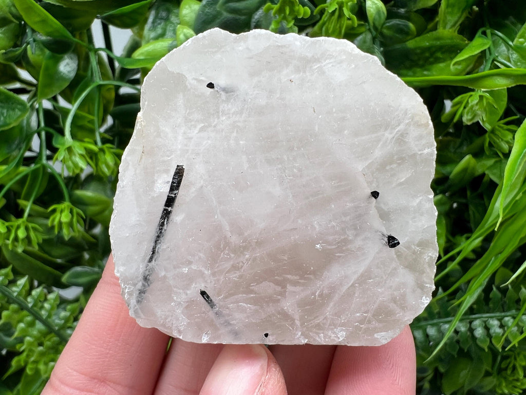 Polished Quartz Slab with Black Tourmaline Crystal