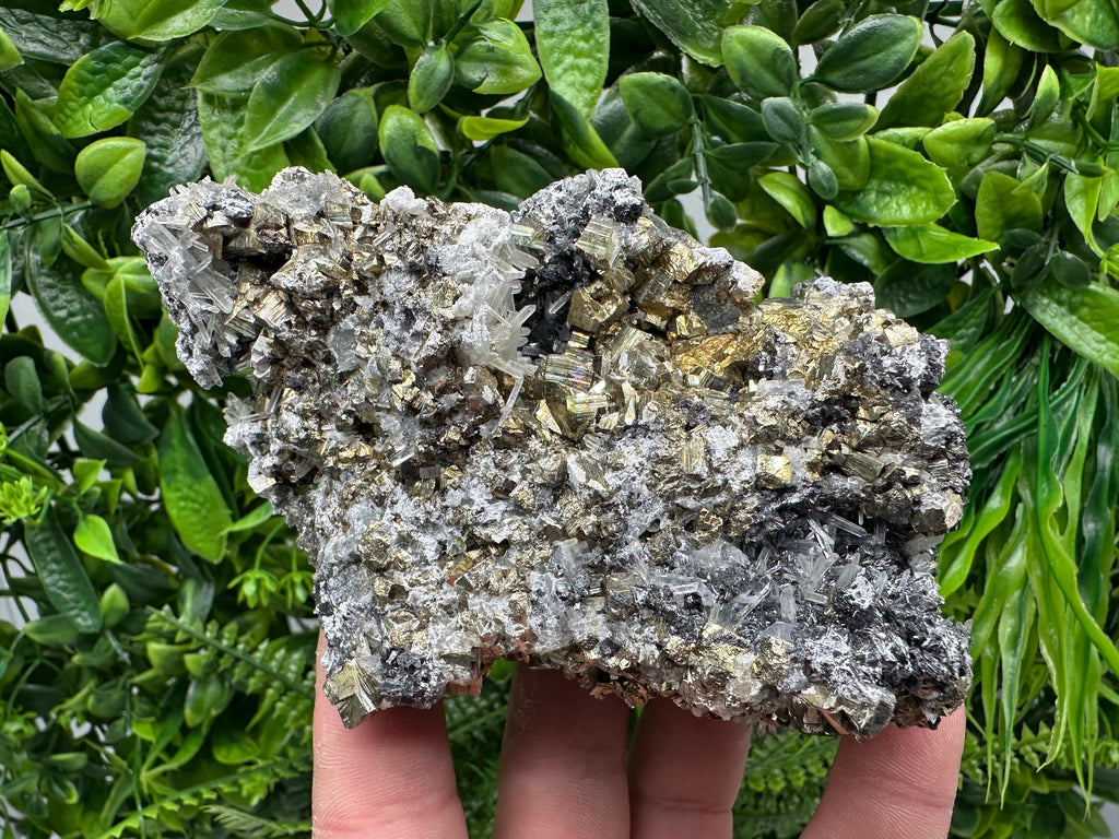 Rainbow Pyrite on Quartz with Oxide, Natural Minerals Decor, Borieva Bulgaria