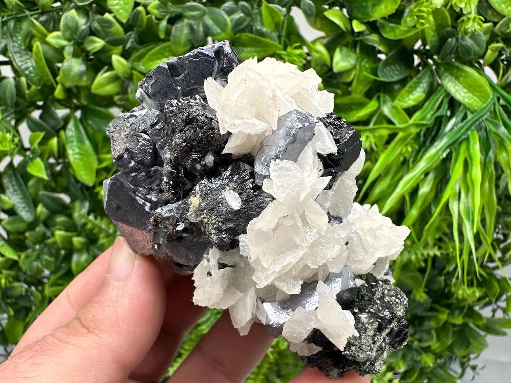 Mirror Galena, Sphalerite, Calcite Mineral Specimen: Borieva Mine, Bulgaria