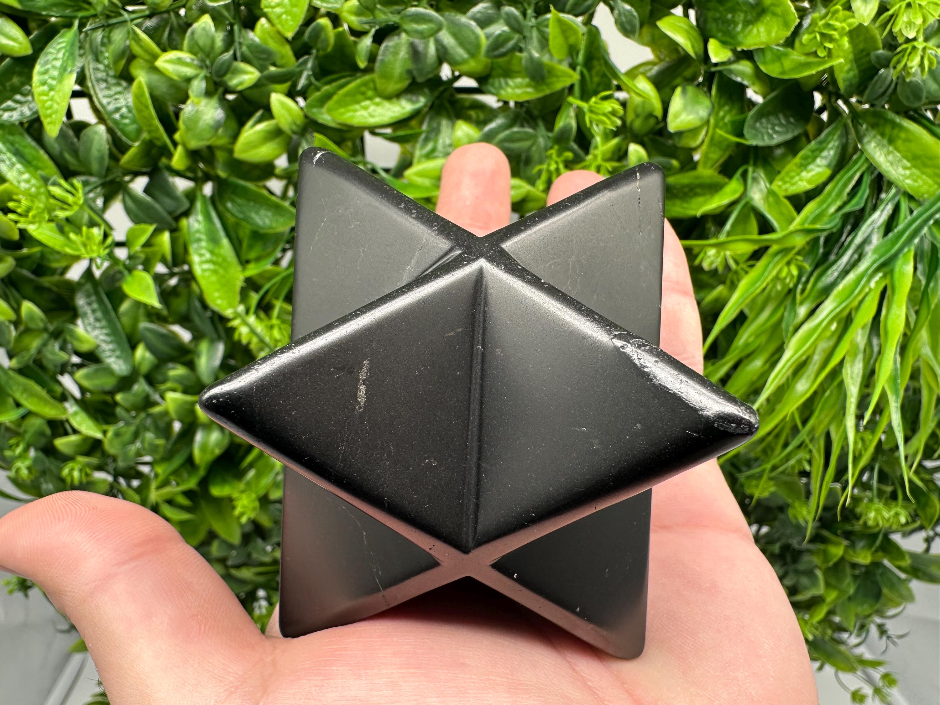 Polished Shungite Merkaba Star, Authentic Crystal, Reiki Healing