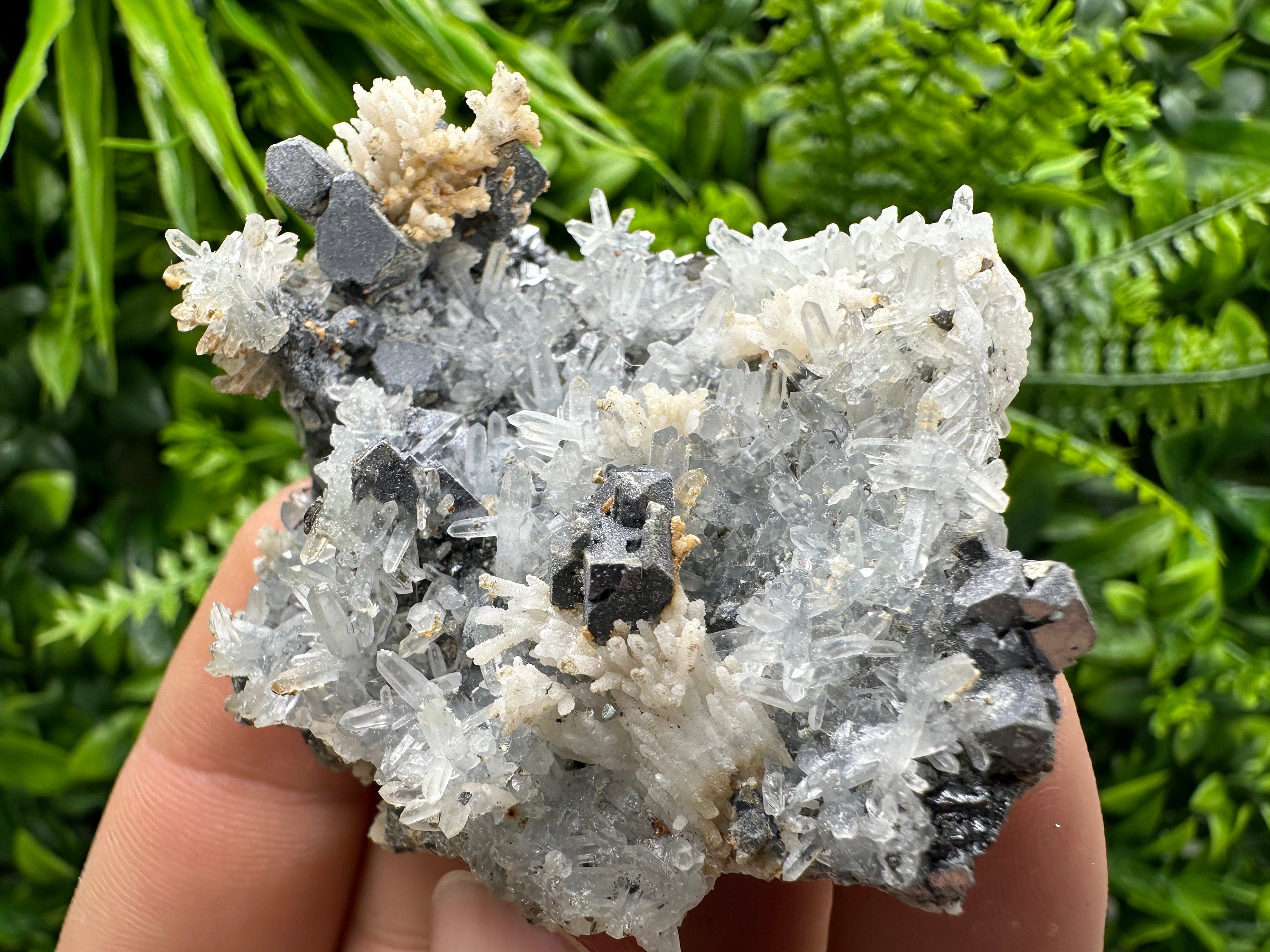 Galena Sphalerite Calcite on Quartz Cluster, Bulgaria Mineral Specimen