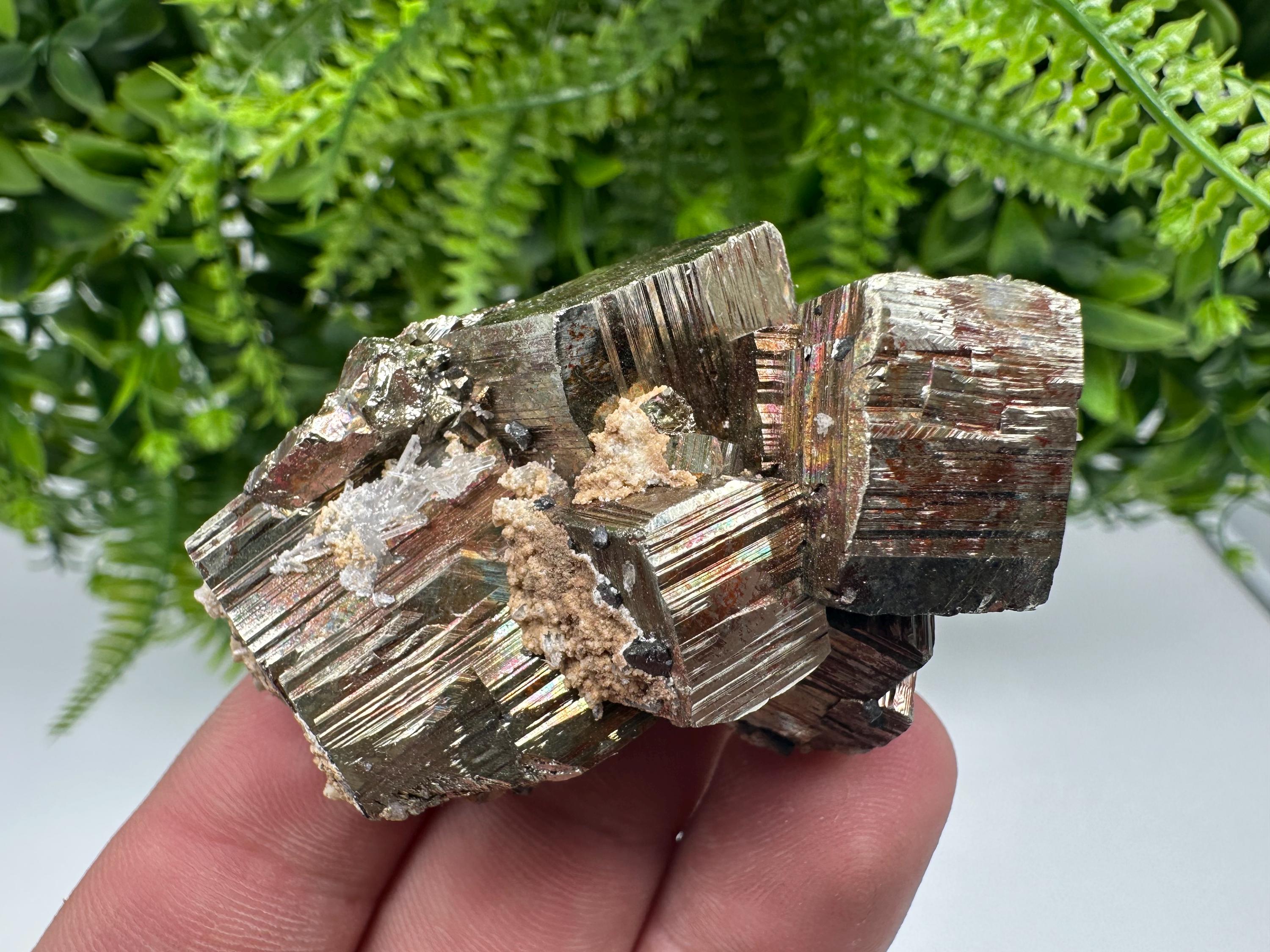 Rainbow Pyrite with Calcite, Natural Crystal Mineral Decor