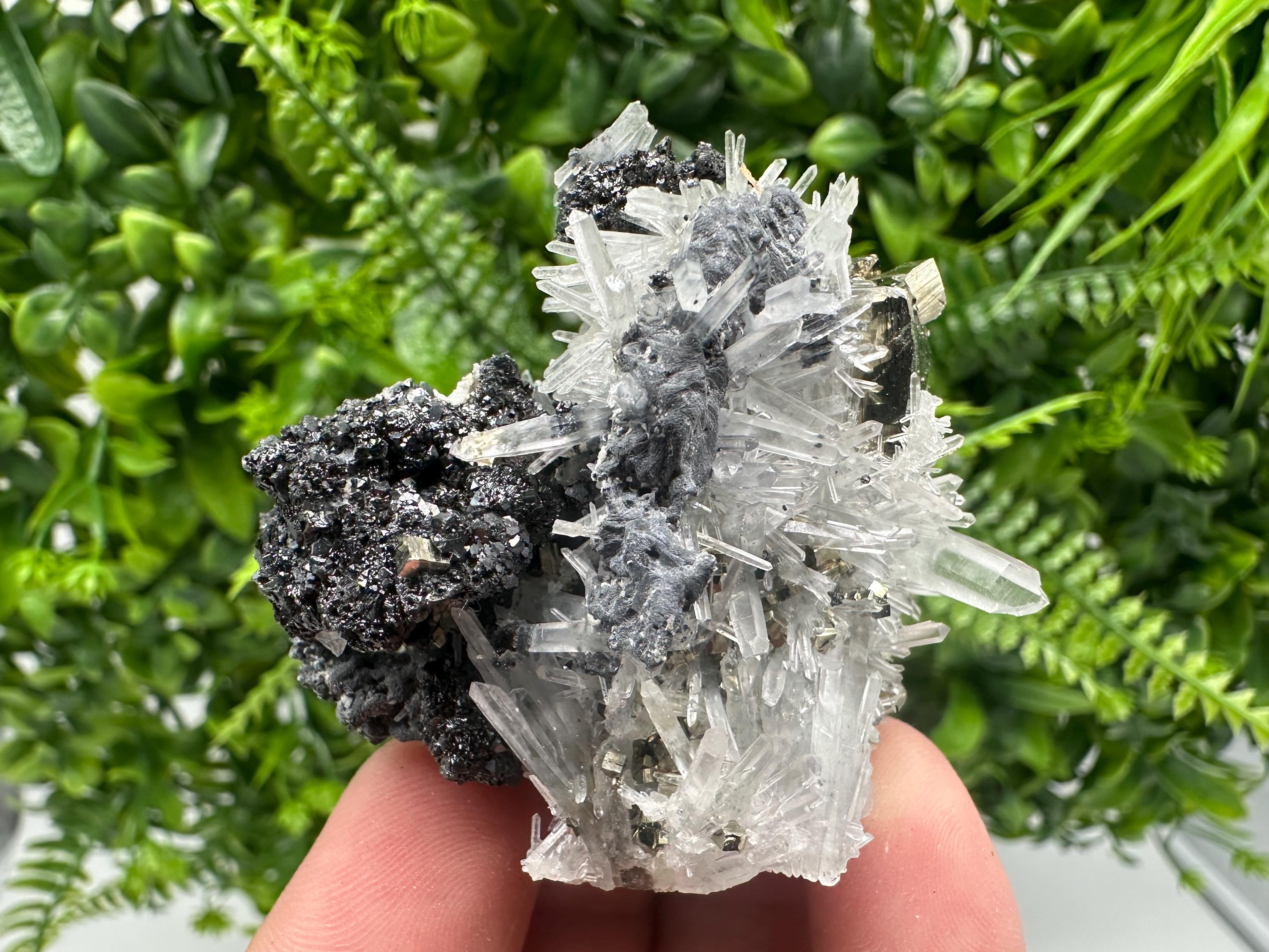 Pyrite on Quartz, Calcite Mineral Specimen, Bulgaria