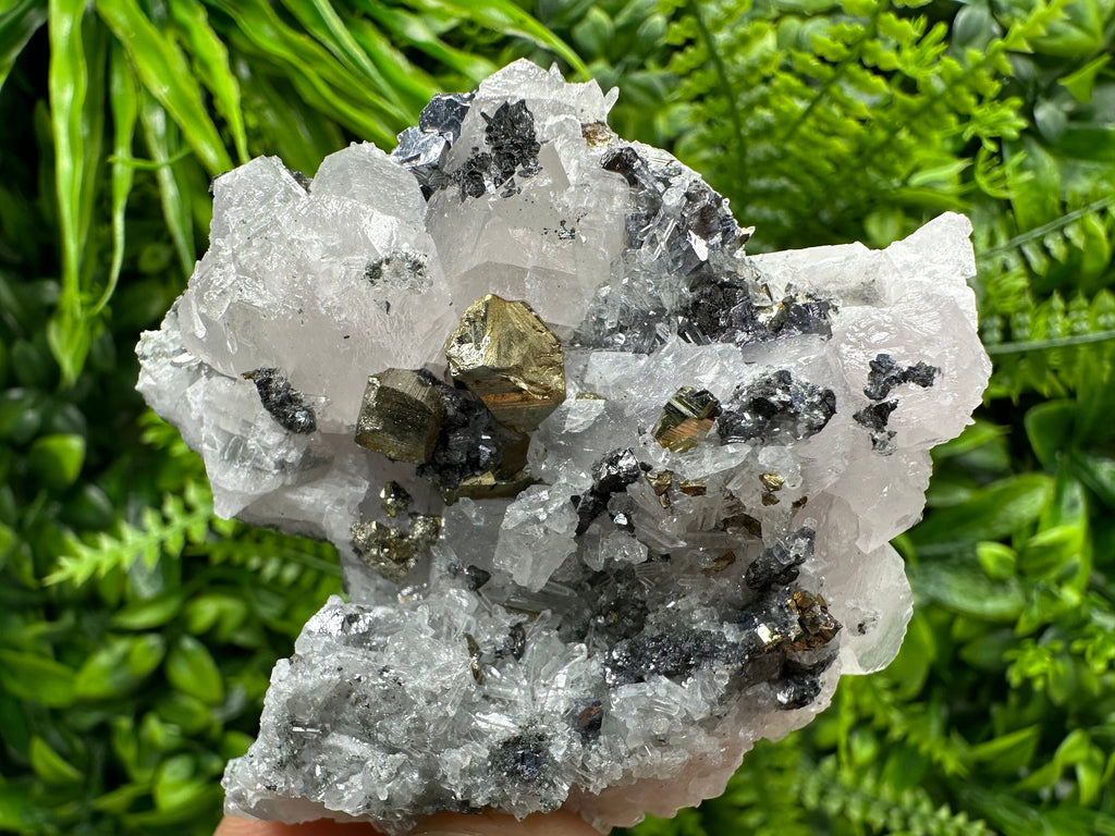 Calcite, Galena, Sphalerite, and Pyrite Cluster from Borieva Mine, Bulgaria
