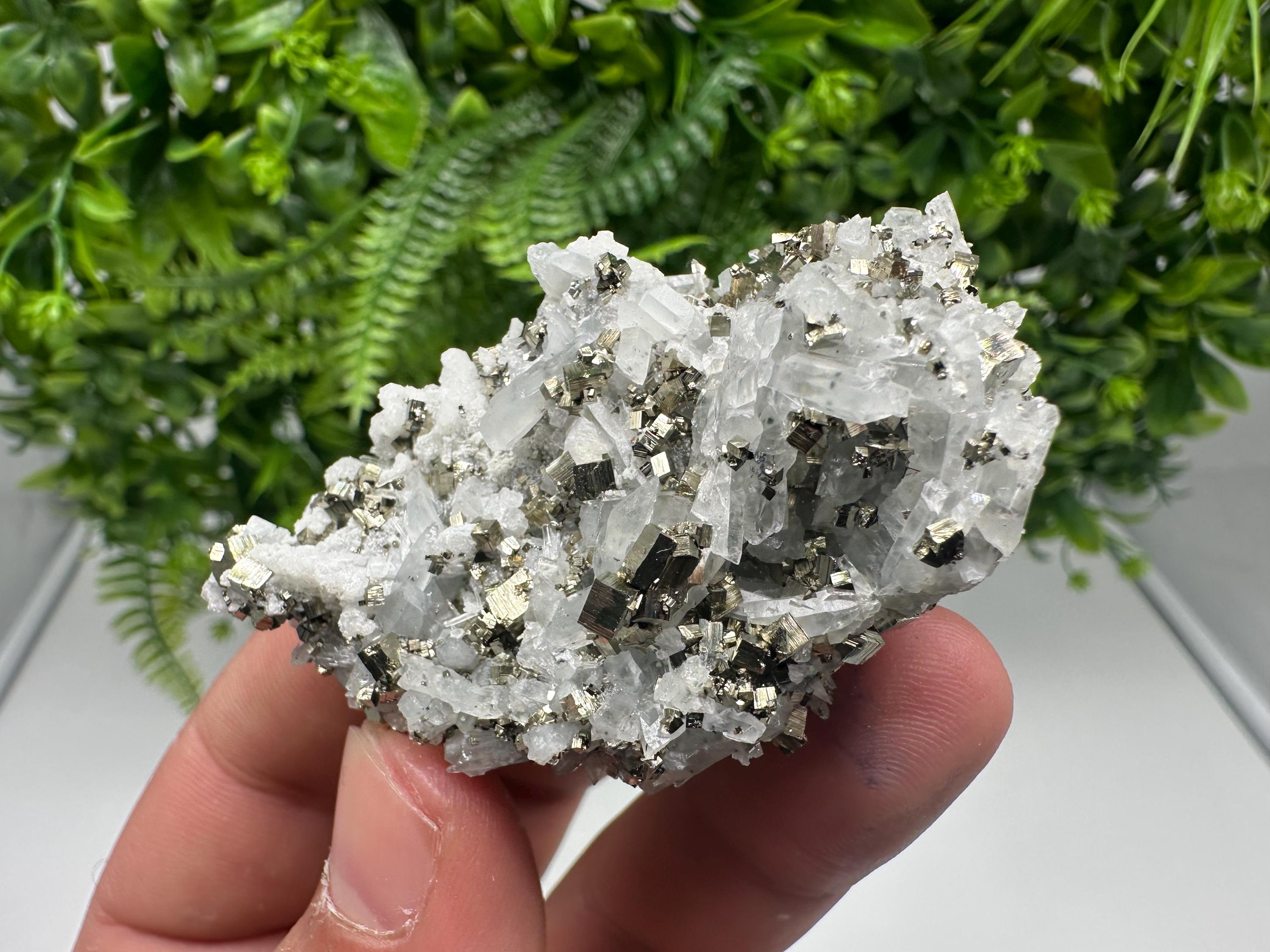 Pyrite on Green Quartz Mineral Specimen, Borieva Mine Bulgaria