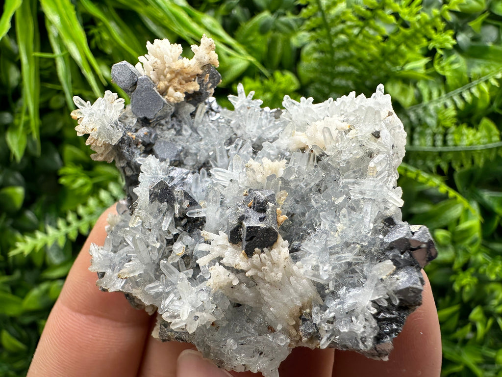 Galena Sphalerite Calcite on Quartz Cluster, Bulgaria Mineral Specimen