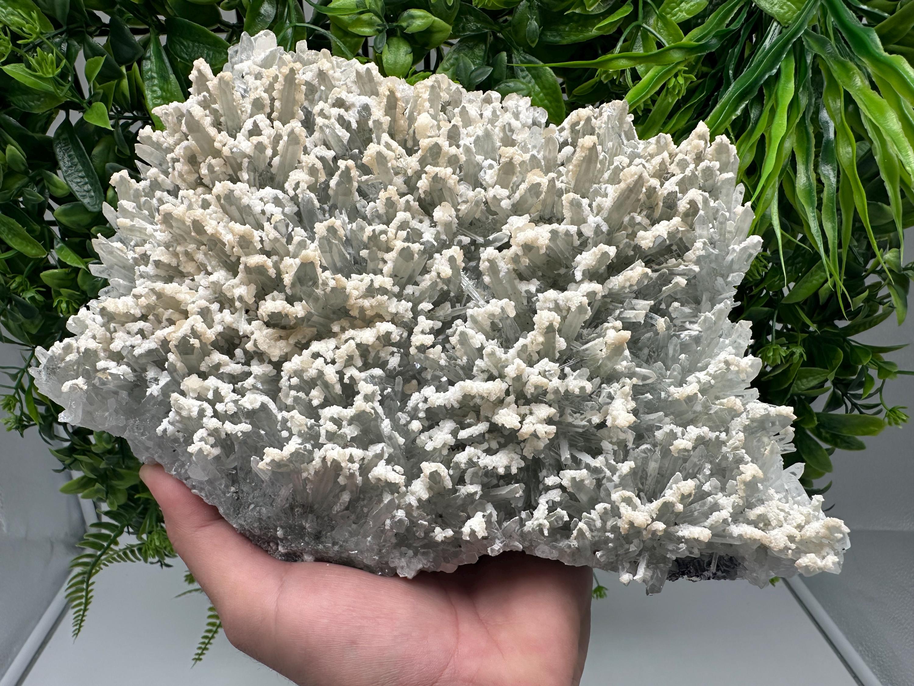 Quartz with Calcite Cluster: Krushev Dol Mine, Bulgaria