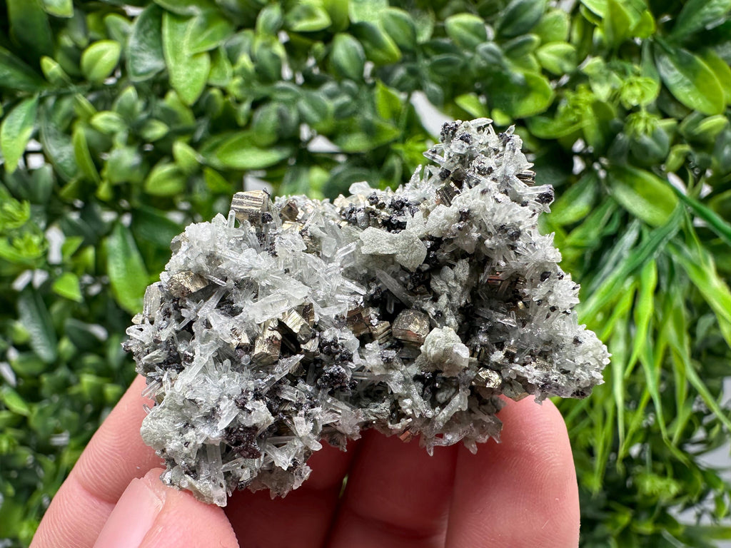 Pyrite on Green Quartz: Bulgaria Mineral Specimen, Home Decor Stone