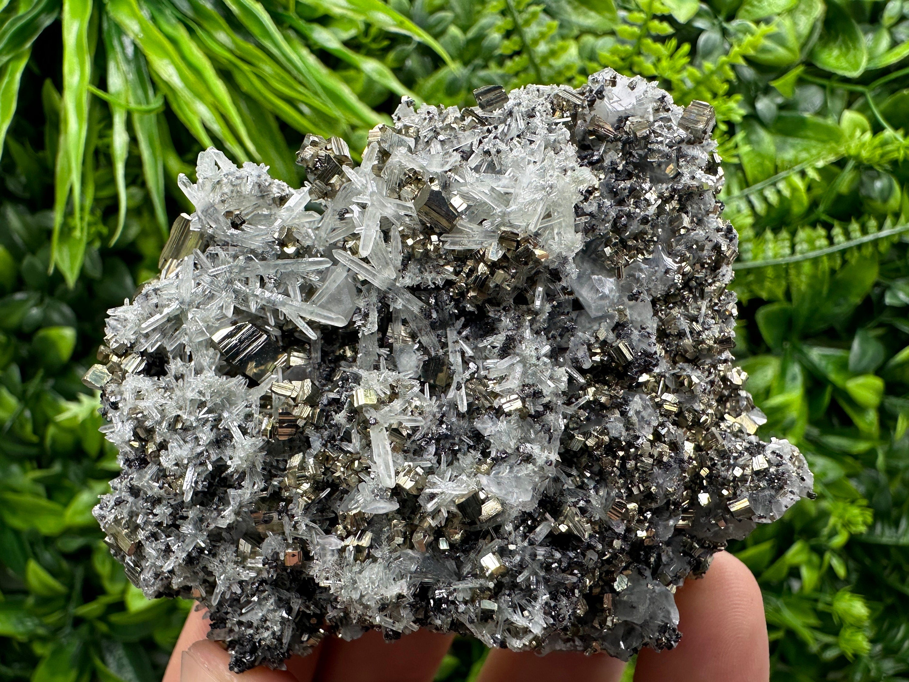 Rare Pyrite on Quartz Crystal, Bulgaria Mineral Specimen