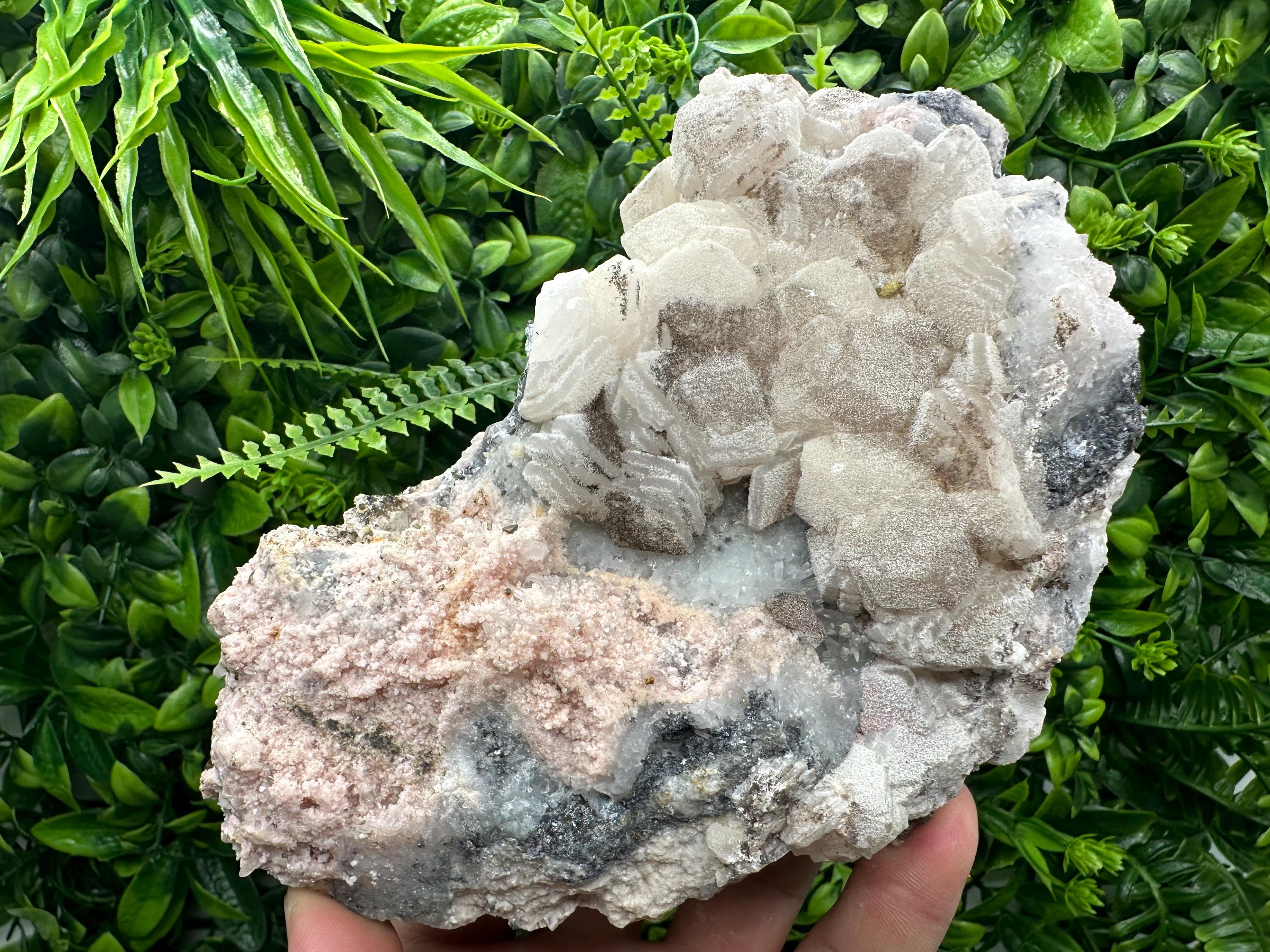 Rhodochrosite Calcite on Quartz Specimen: Collectible Mineral Decor