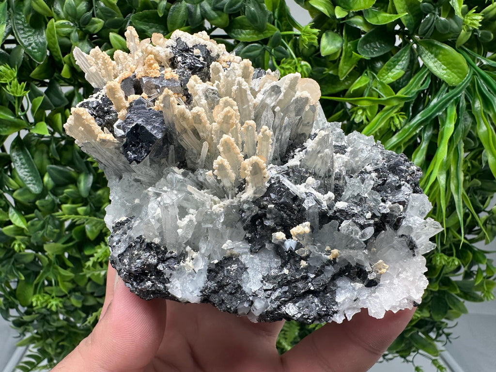 Amazing Galena spinel law on Quartz whit Siderite,from Krushev dol mine,Bulgaria,natural,collection mineral specimen,home decor crystal,souv