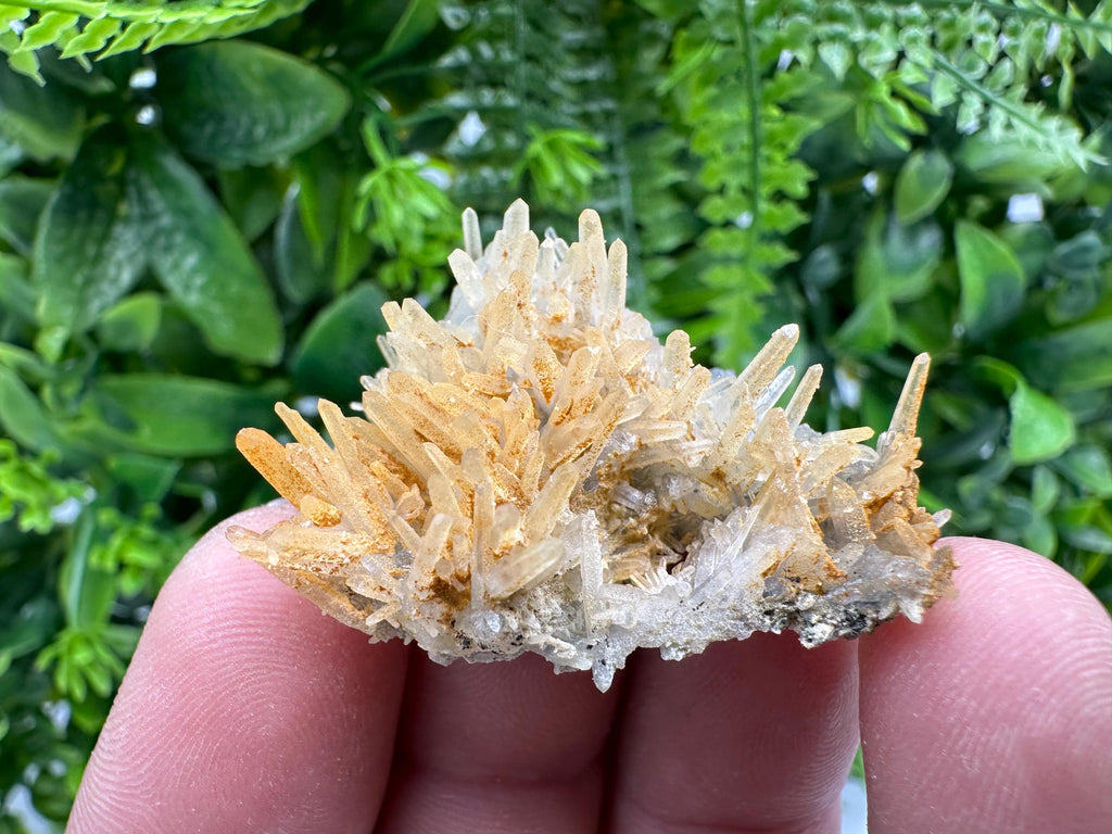Limonite Coated Quartz Crystal Cluster, Natural Mineral Specimen