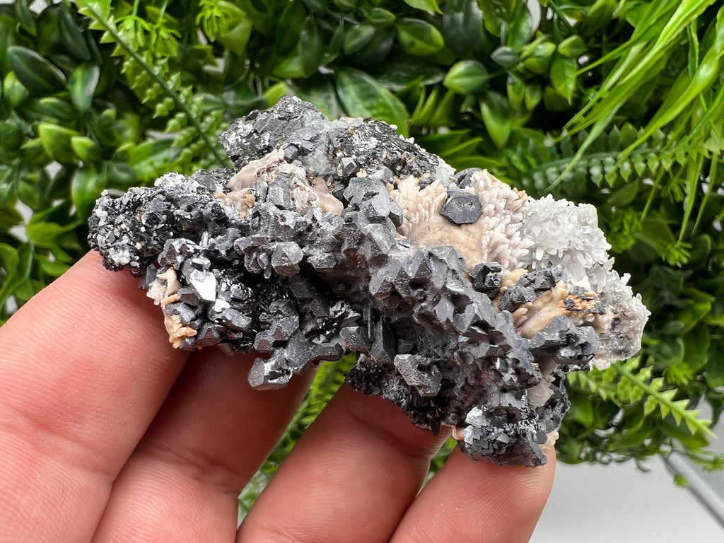 Natural Galena Cluster with Siderite and Quartz, Bulgaria Mineral Specimen