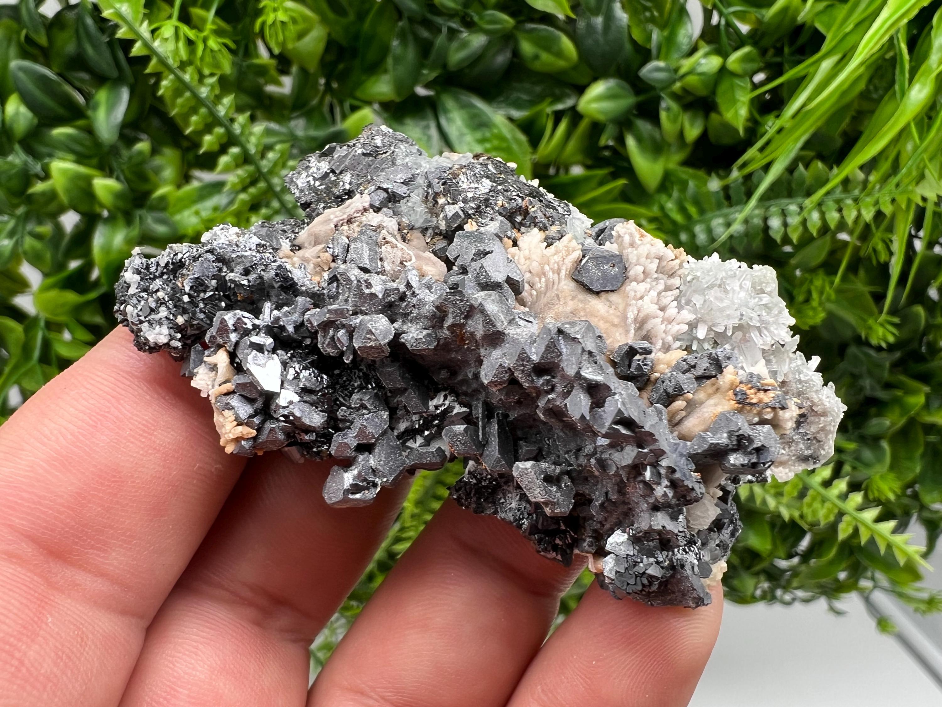 Natural Galena Cluster with Siderite and Quartz, Bulgaria Mineral Specimen