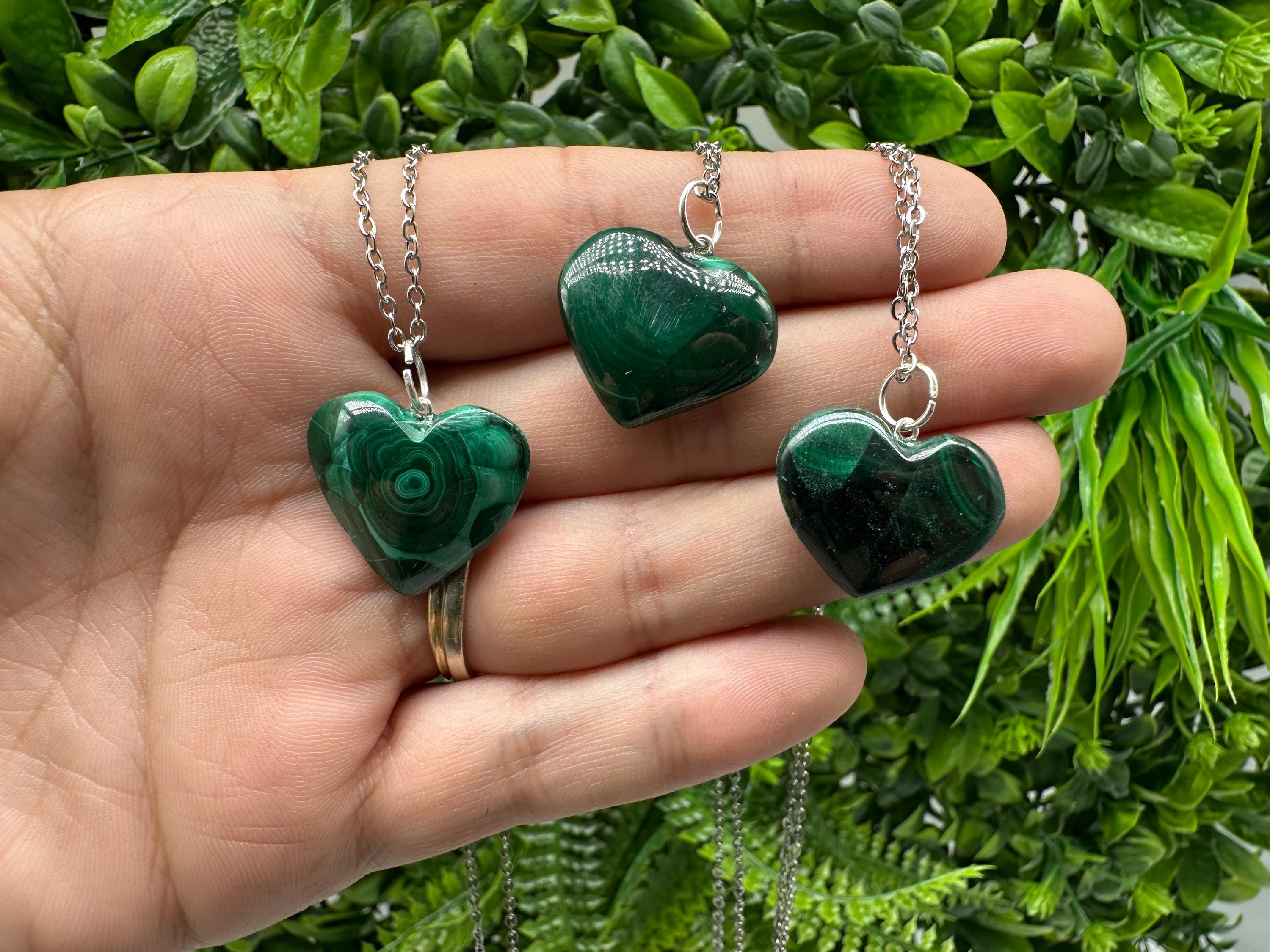 Natural Malachite Heart Bangle: Handmade Stretch Healing Reiki Jewelry