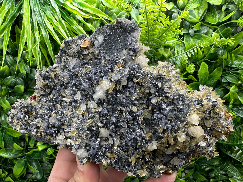 Pyrite Galena Calcite Sphalerite on Quartz Crystal: Borieva Bulgaria Decor Stone