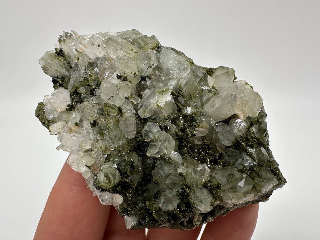 Rare Green Epidote with Quartz Crystals, Rainbow Sparkle, Turkey Mineral Specimen